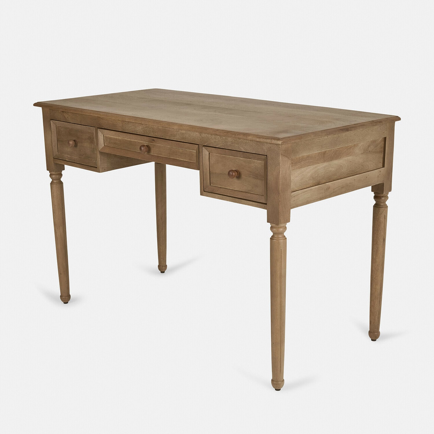 Bureau en bois naturel avec trois tiroirs, design classique et finition naturelle