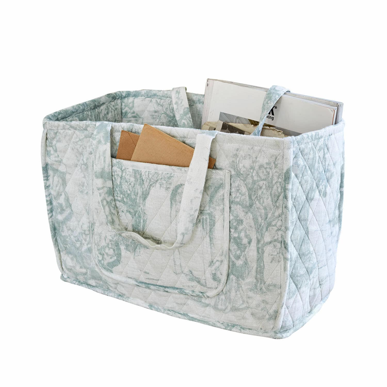 Tas Dedwen Gewatteerde stoffen organizer in lichte tint met handvatten en zak voor brieven en boeken