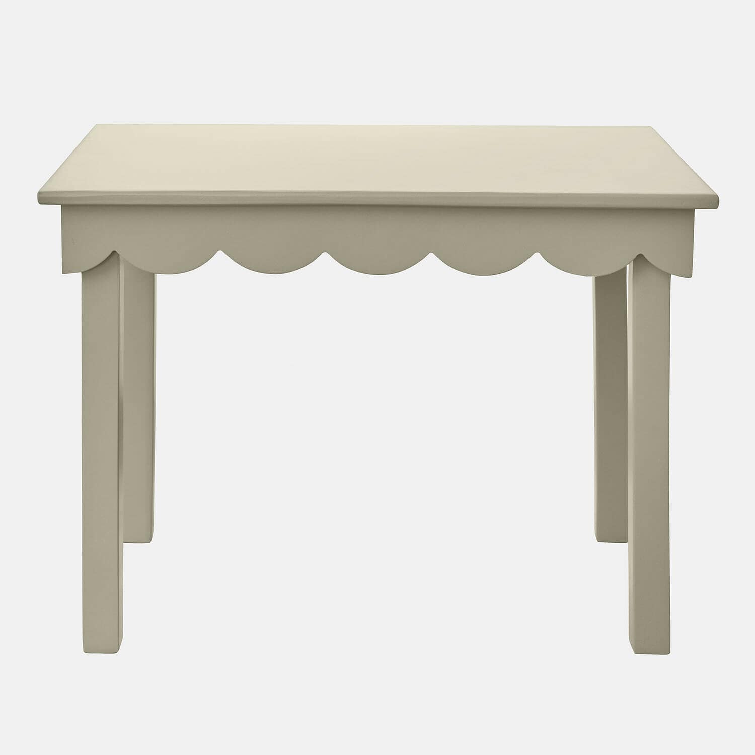 Table d'enfant grise en bois Poussinou avec bord festonné décoratif, meuble pratique pour chambre d'enfant