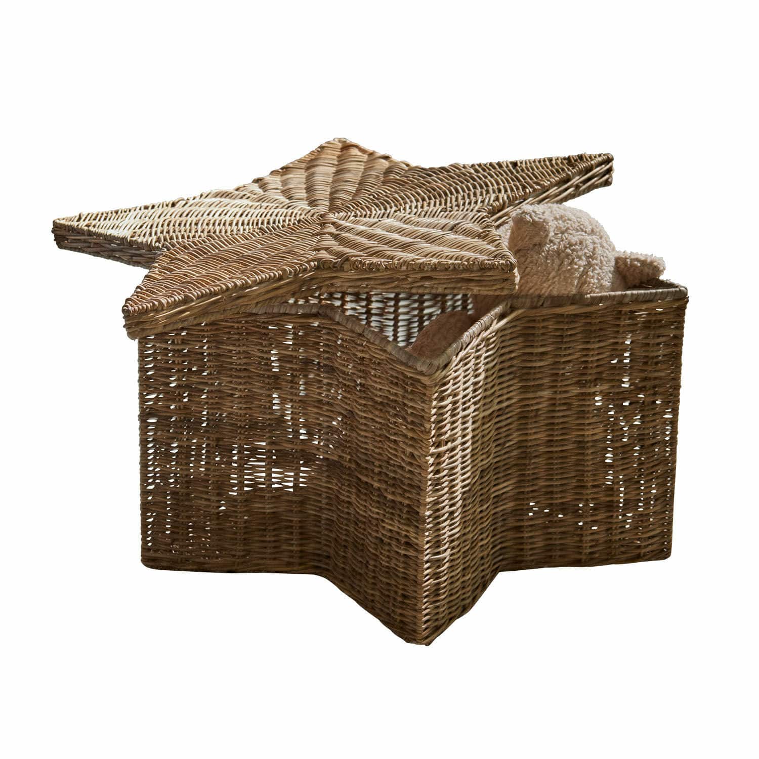 Panier Rivolina Panier de rangement en forme d'étoile en osier naturel avec une peluche douce à l'intérieur