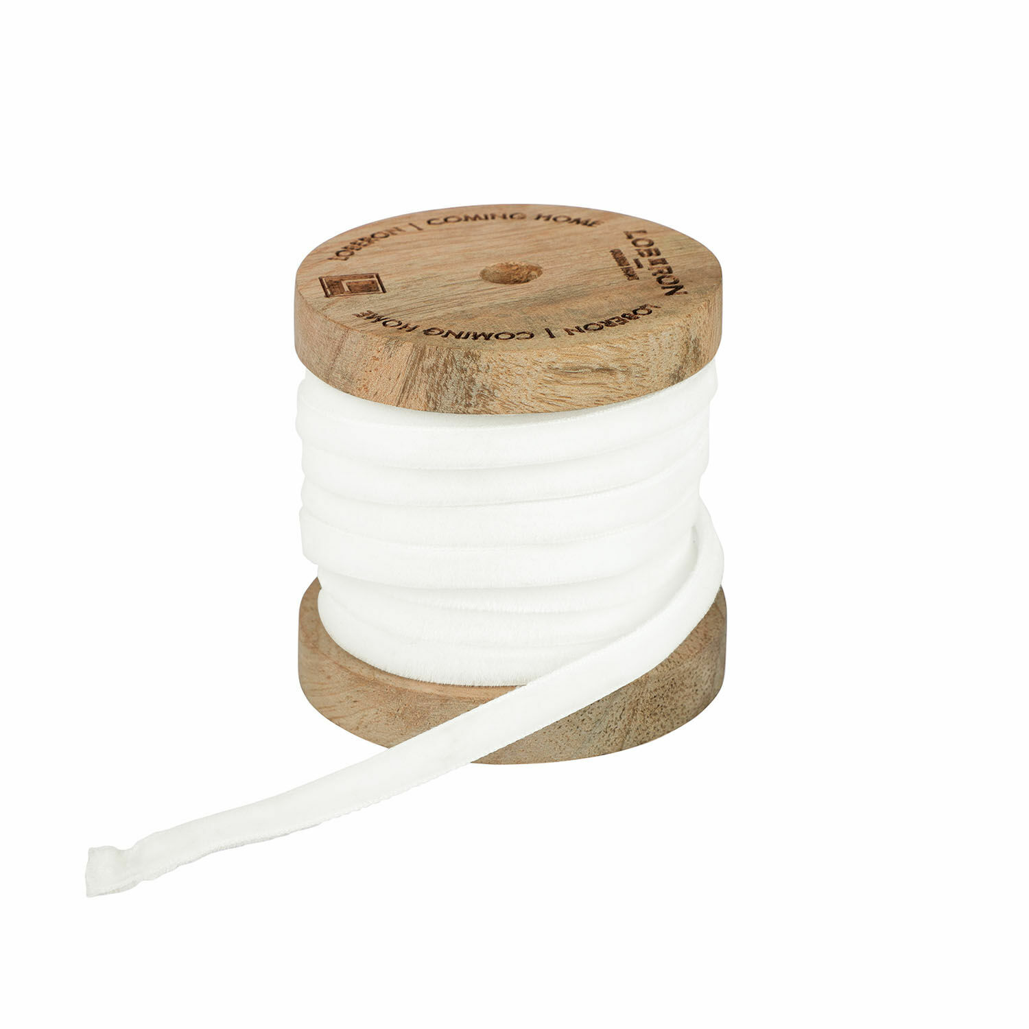 Ruban de velours Olessa Ruban en velours blanc enroulé sur une bobine en bois pour décoration et artisanat