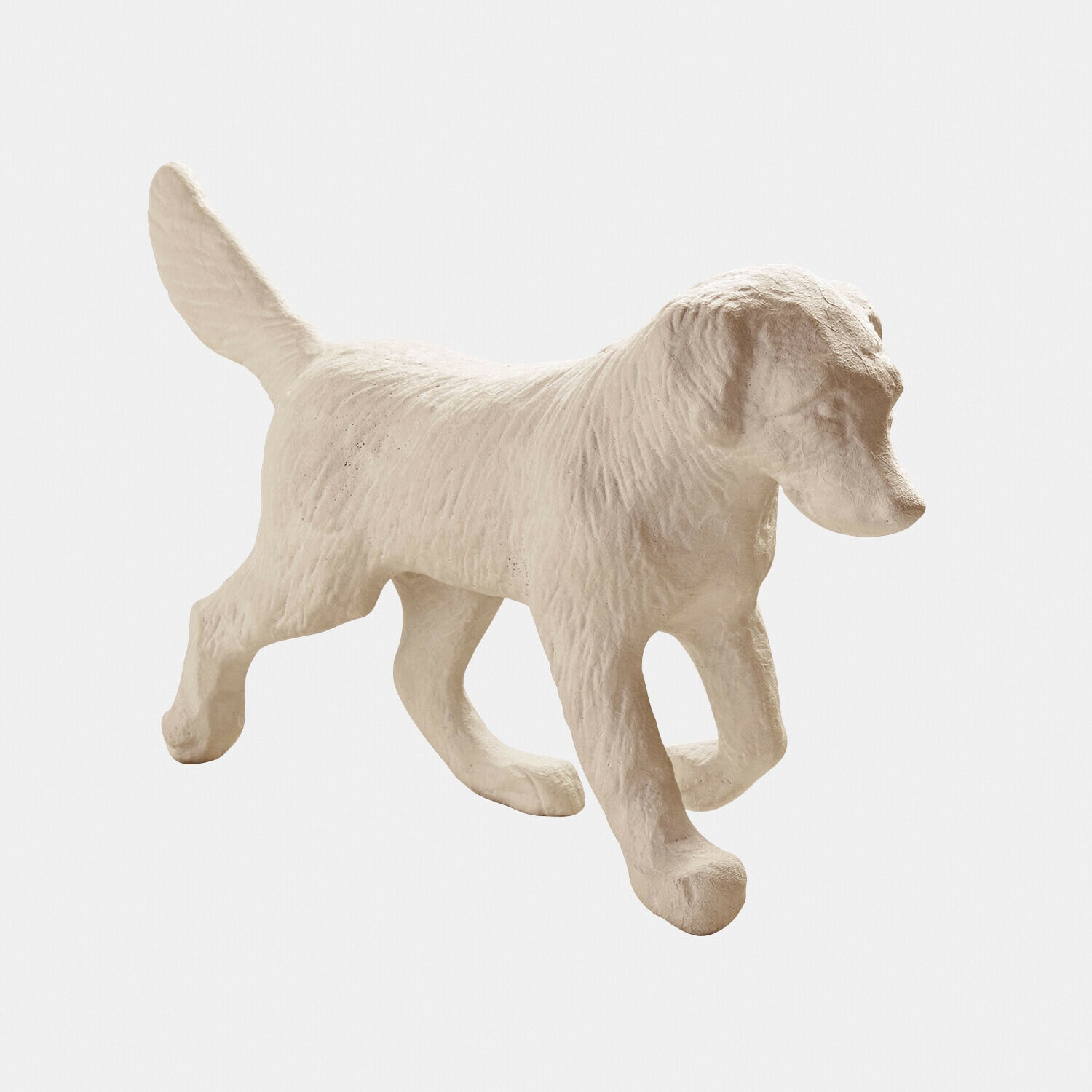 Beeldje van een hond van licht steen met vachtstructuur, decoratie voor binnen en buiten