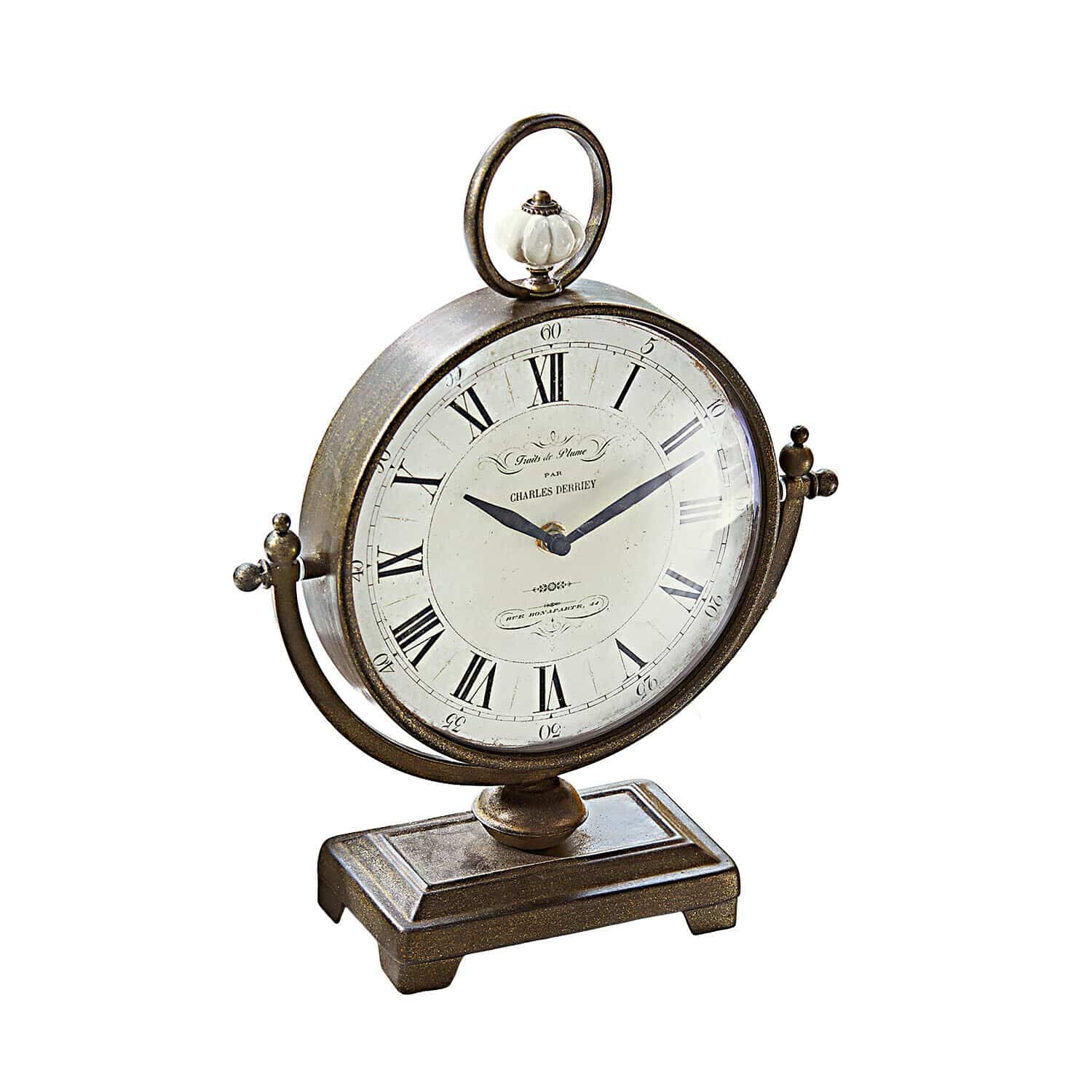 Horloge Norwick Horloge de table vintage en métal brun avec cadran blanc et chiffres romains pour décoration intérieure
