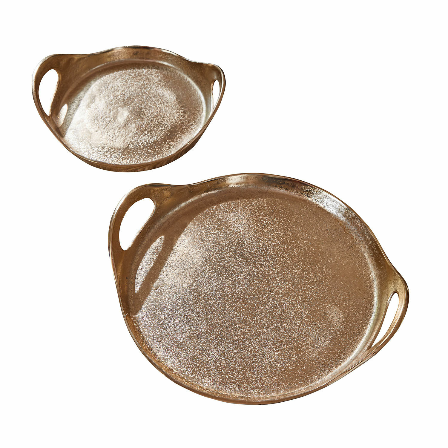 Dienblad set van 2 Tiavela Set van twee gouden metalen dienbladen met handvatten, decoratief en praktisch voor thuis