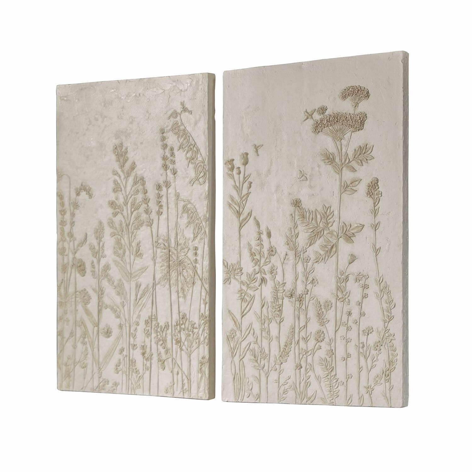 Afbeelding set van 2 Almahara Decoratieve wandpanelen met plantaardig reliëf in beige steeneffectmateriaal voor interieurdecoratie