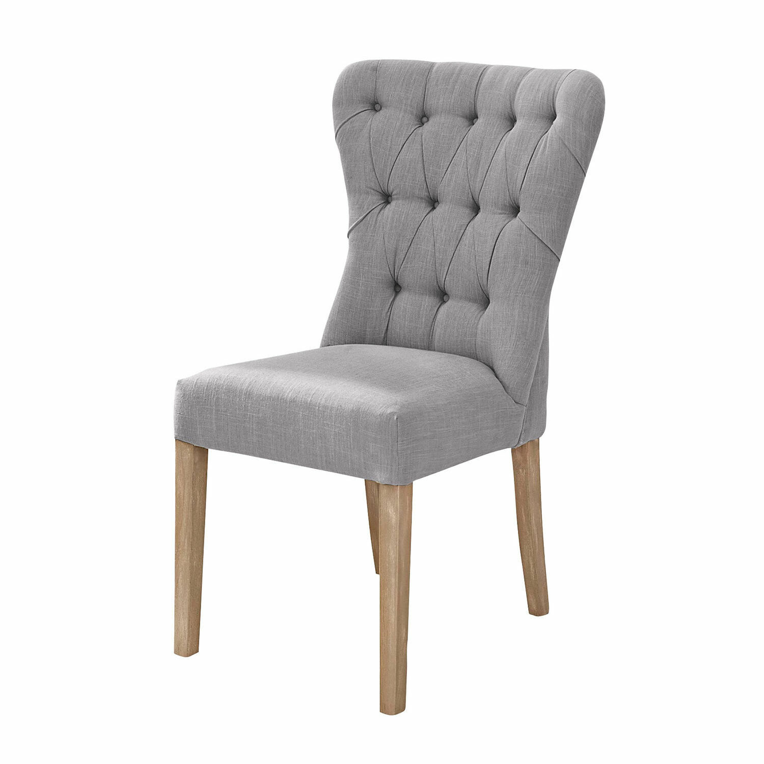 blauwgrijs Saint Laurent stoel van blauwgrijze stof met houten poten voor eetkamer