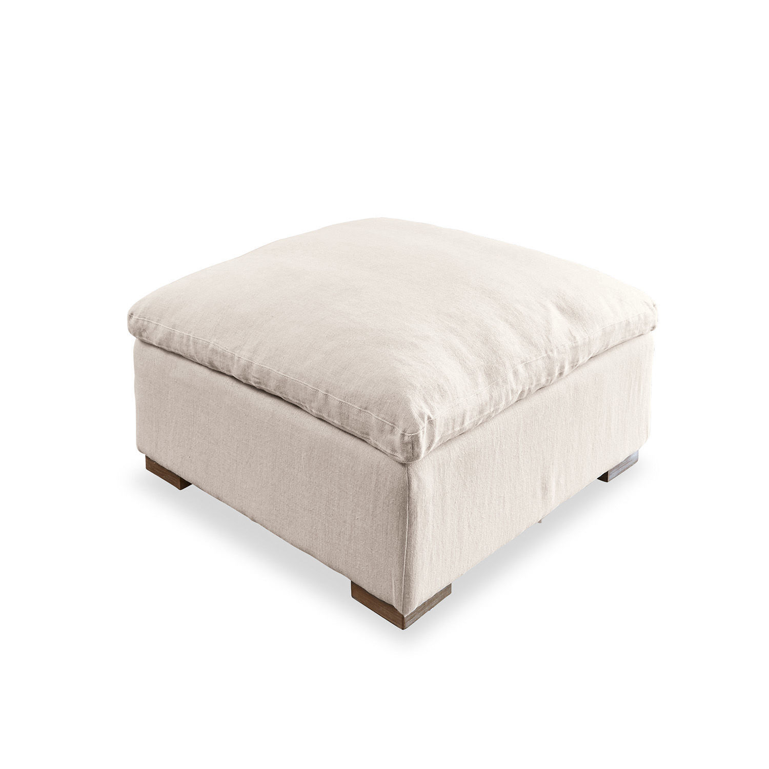 Pouf Bennington Pouf carré en lin beige clair avec pieds en bois, idéal pour salon confortable