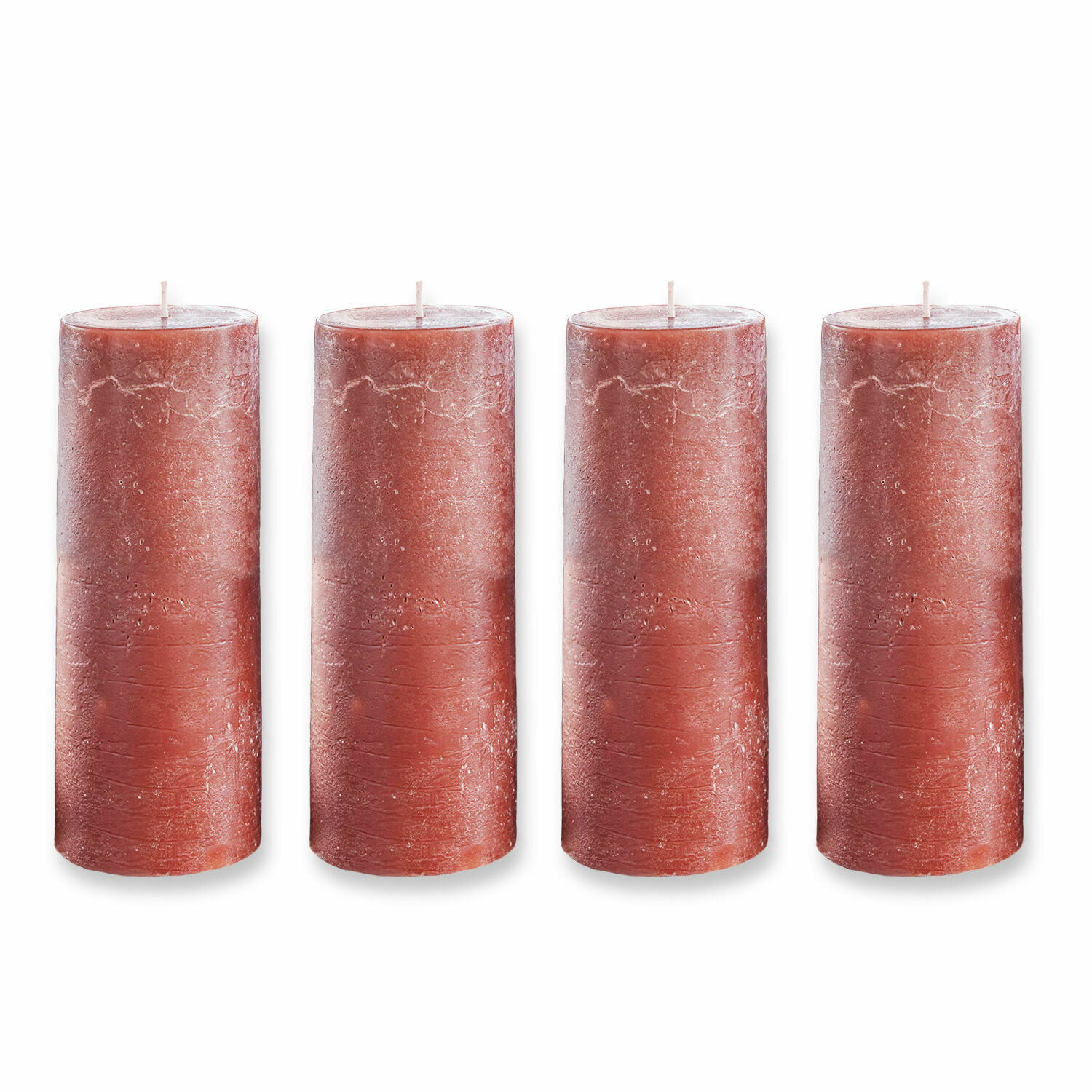 roestrood Set van 4 rustieke kaarsen in roestrode kleur voor sfeervolle interieurdecoratie en aromatherapie
