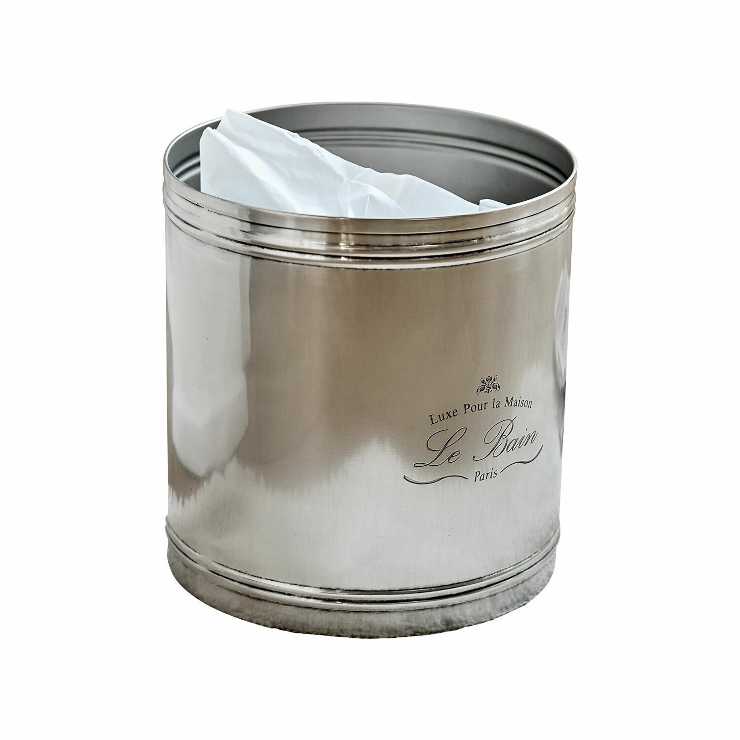 Boîte à mouchoirs en métal argenté avec inscription Le Bain pour salle de bain élégante