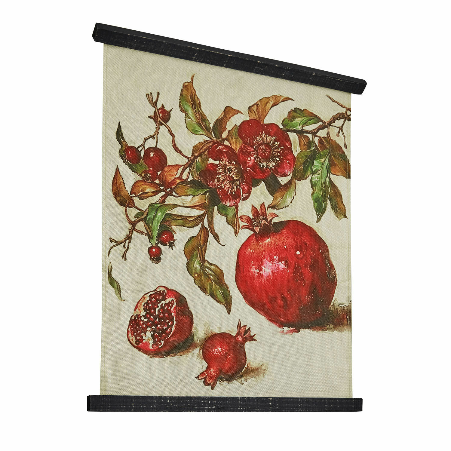 Afbeelding Karidah Canvas schilderij met granaatappels en bladeren in rood en groen, stijlvolle wanddecoratie
