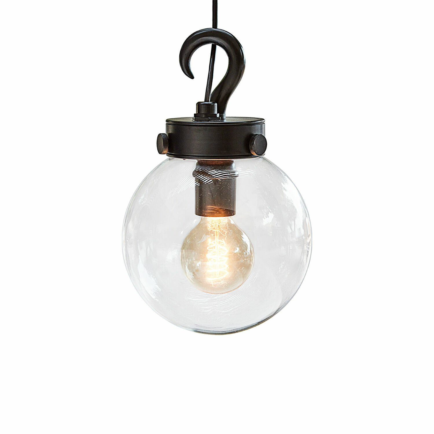 Lampe de jardin Marey noire avec globe en verre transparent et ampoule LED visible