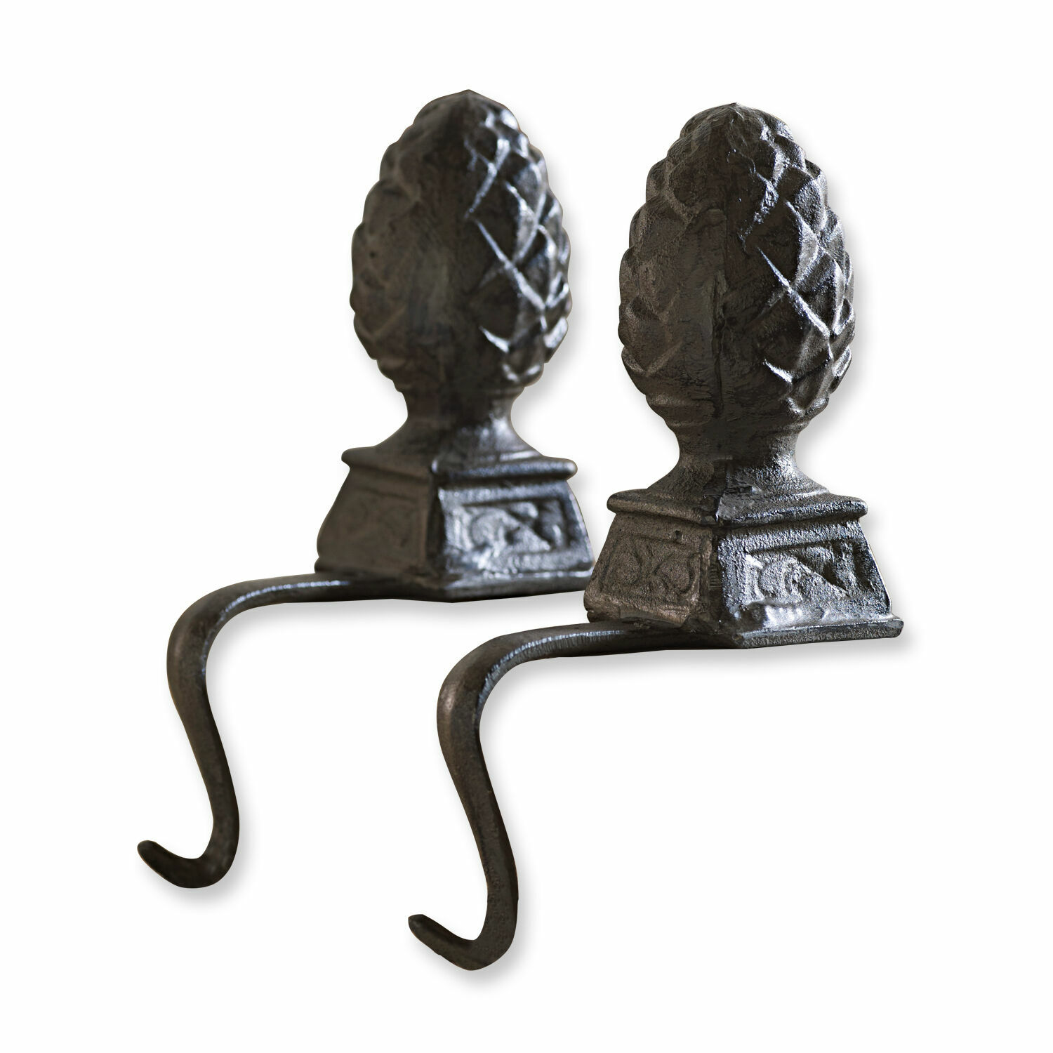 antiekbruin Set van 2 donkerbruine ijzeren dennenappels Lucielle met haken, decoratie voor binnen en tuin