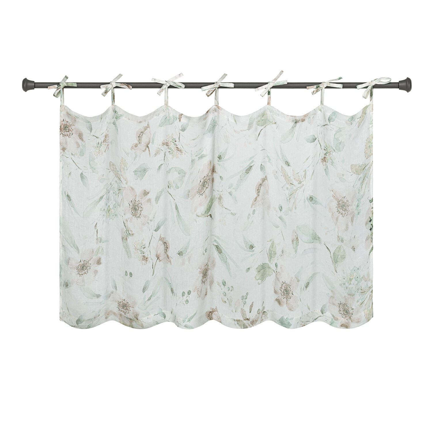 Vitrage Aurélines Linnen gordijn met lichte bloemenprint en striklinten, stijlvolle raamdecoratie