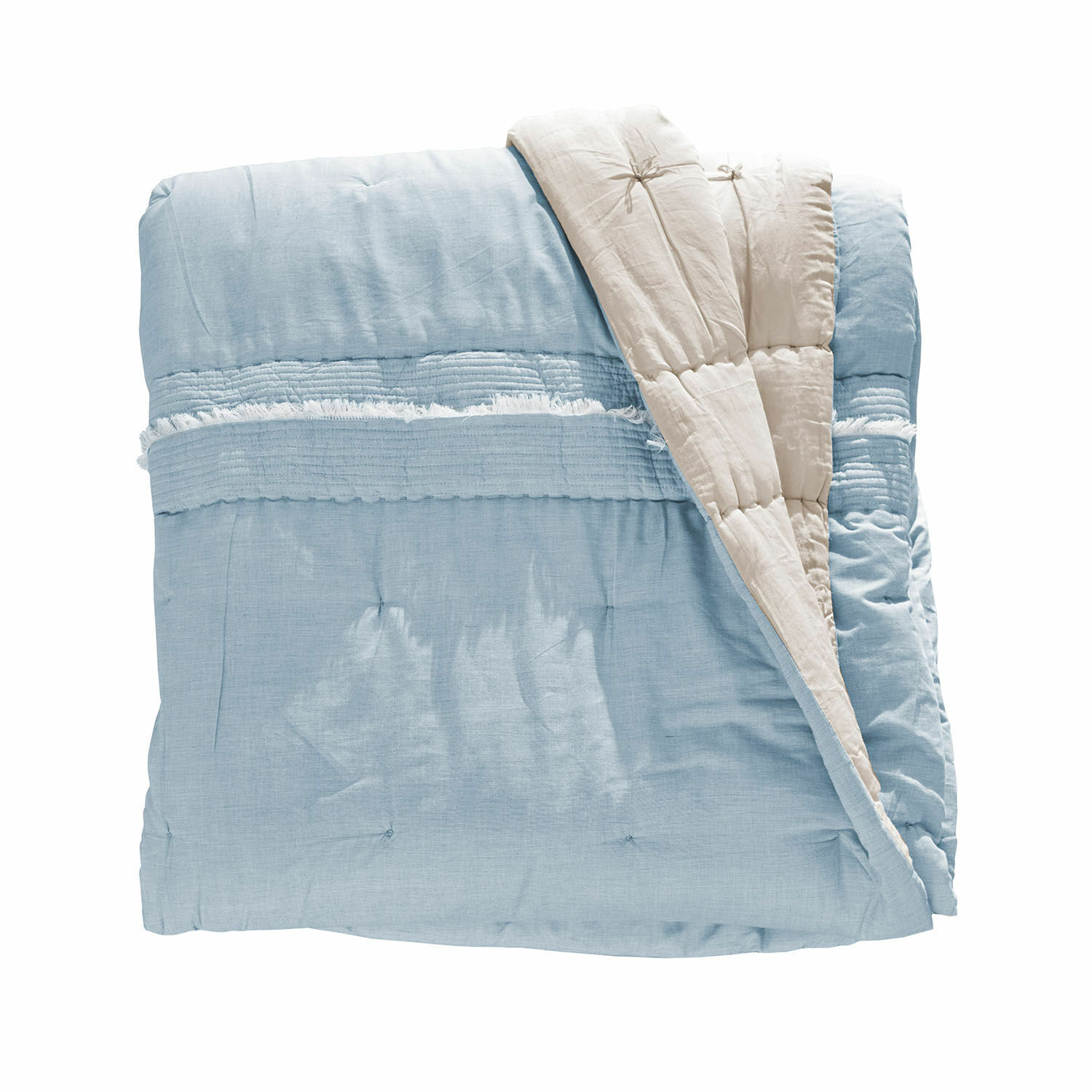 Courtepointe Agnes Plaid réversible en coton bleu clair et beige, doux et décoratif pour la maison