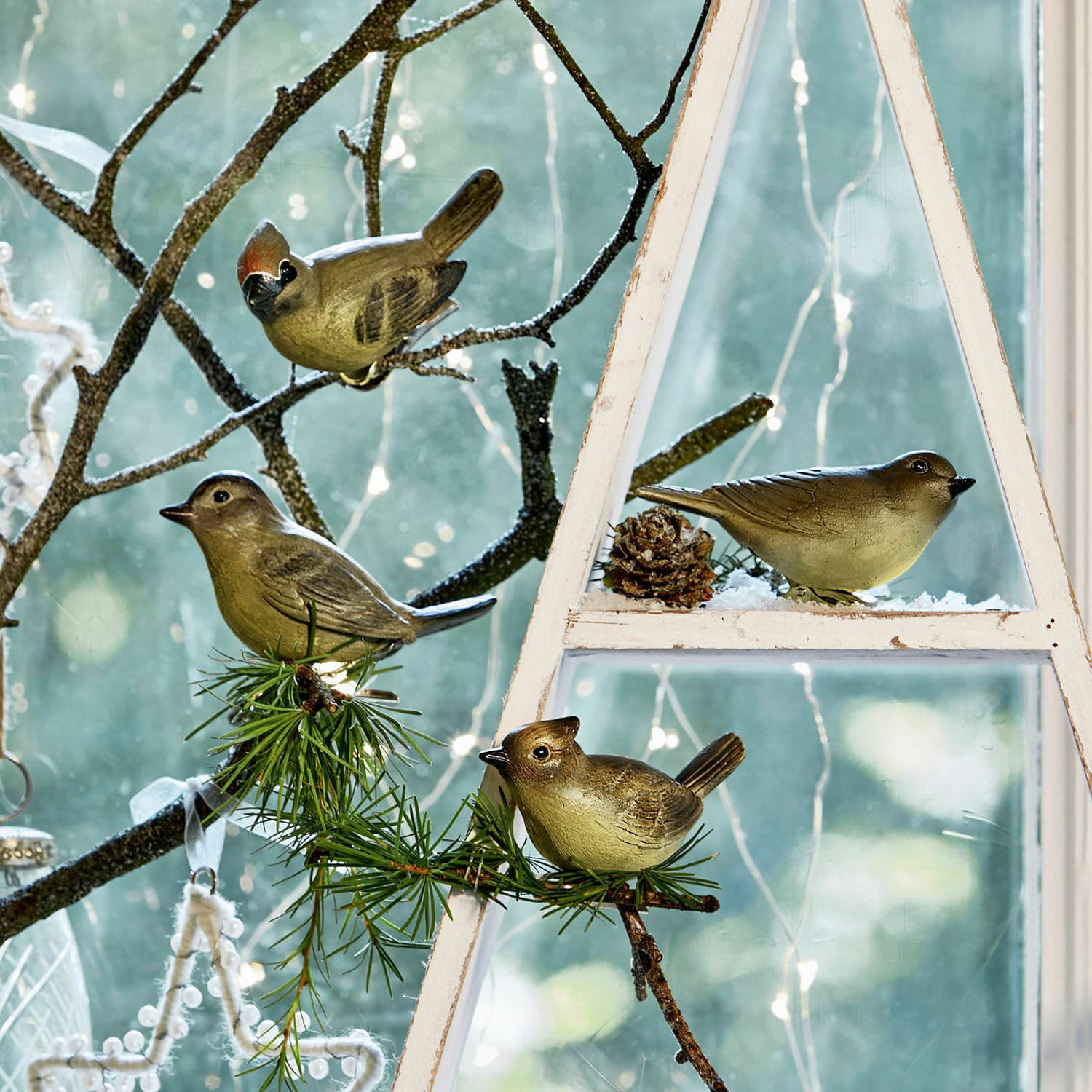 Lot de 4 oiseaux décoratifs Pompaire