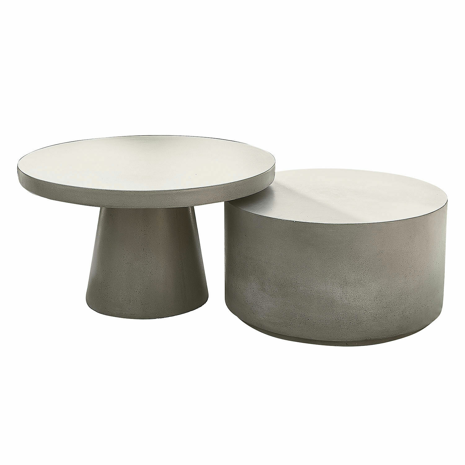 Lot de 2 tables basses Divertente Ensemble de deux tables basses rondes en béton gris pour un salon moderne et design