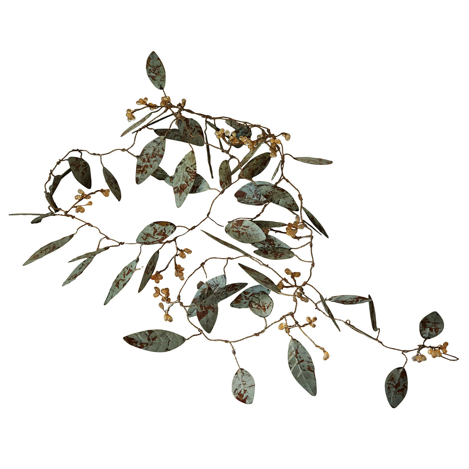 Guirlande Florivine Branche décorative en métal avec feuilles vertes et baies dorées pour décoration intérieure