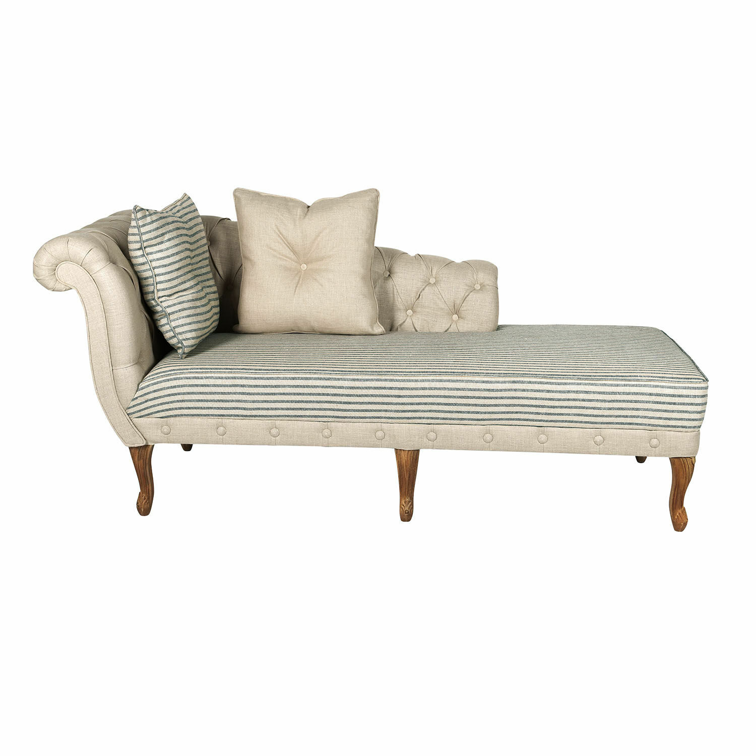 beige/grijs Beige-grijze Viviani chaise longue van stof met houten poten voor woonkamer