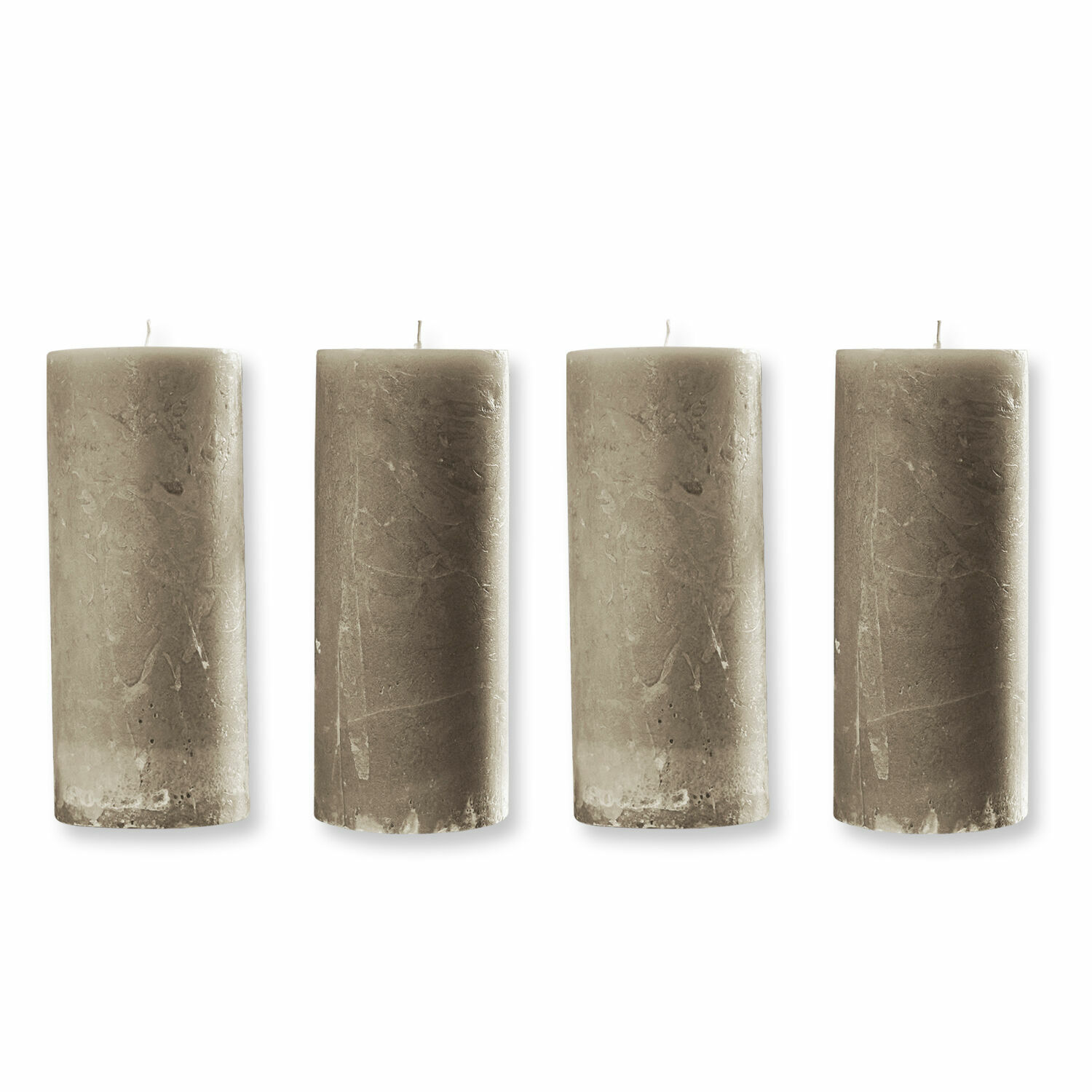 Kaars set van 4 Homel Set van vier grijze cilindervormige kaarsen van natuurlijke was voor woondecoratie