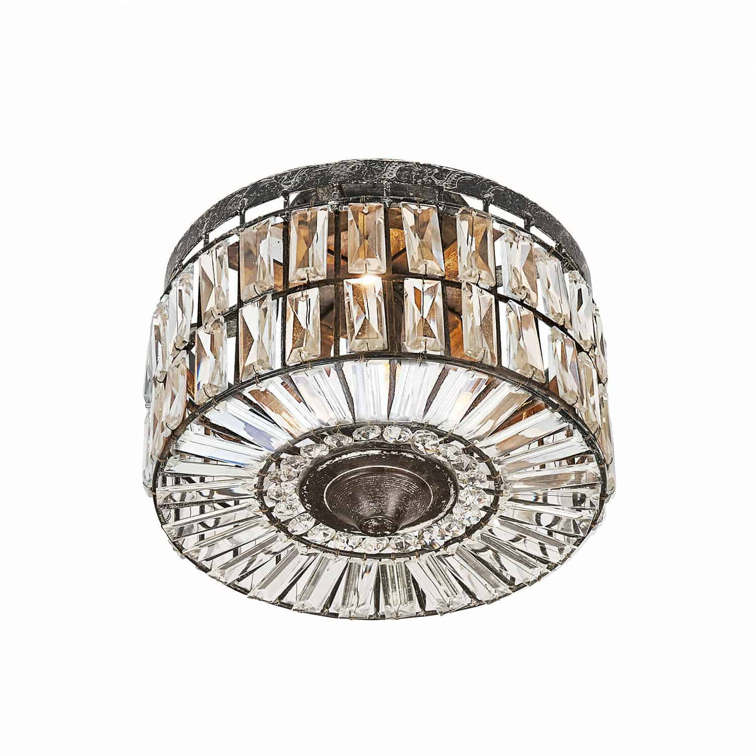 Plafondlamp Hutton Ronde plafondlamp van zwart metaal en transparante kristallen, decoratieve binnenlamp