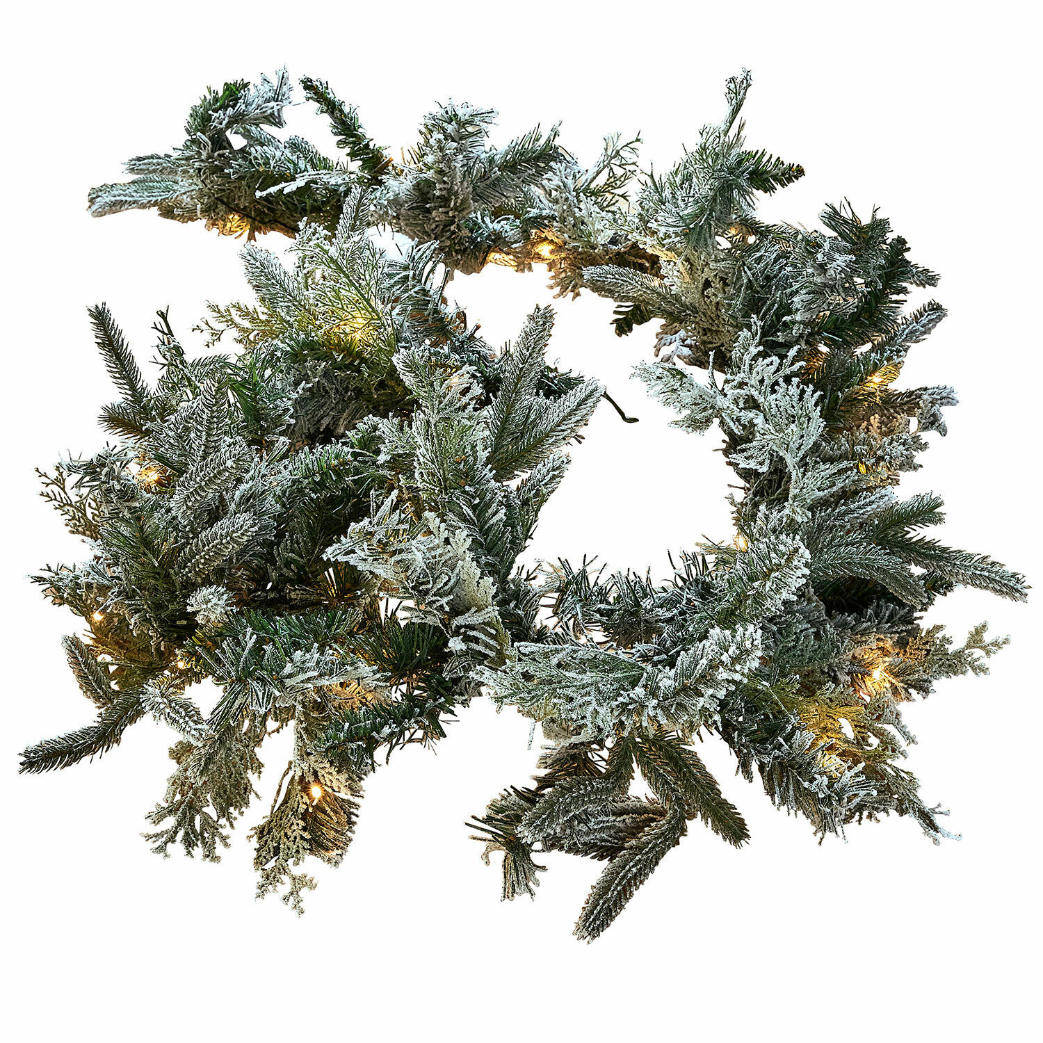 Guirlande LED Cadelise Couronne de Noël enneigée en branches vertes avec éclairage LED doux, décoration hivernale