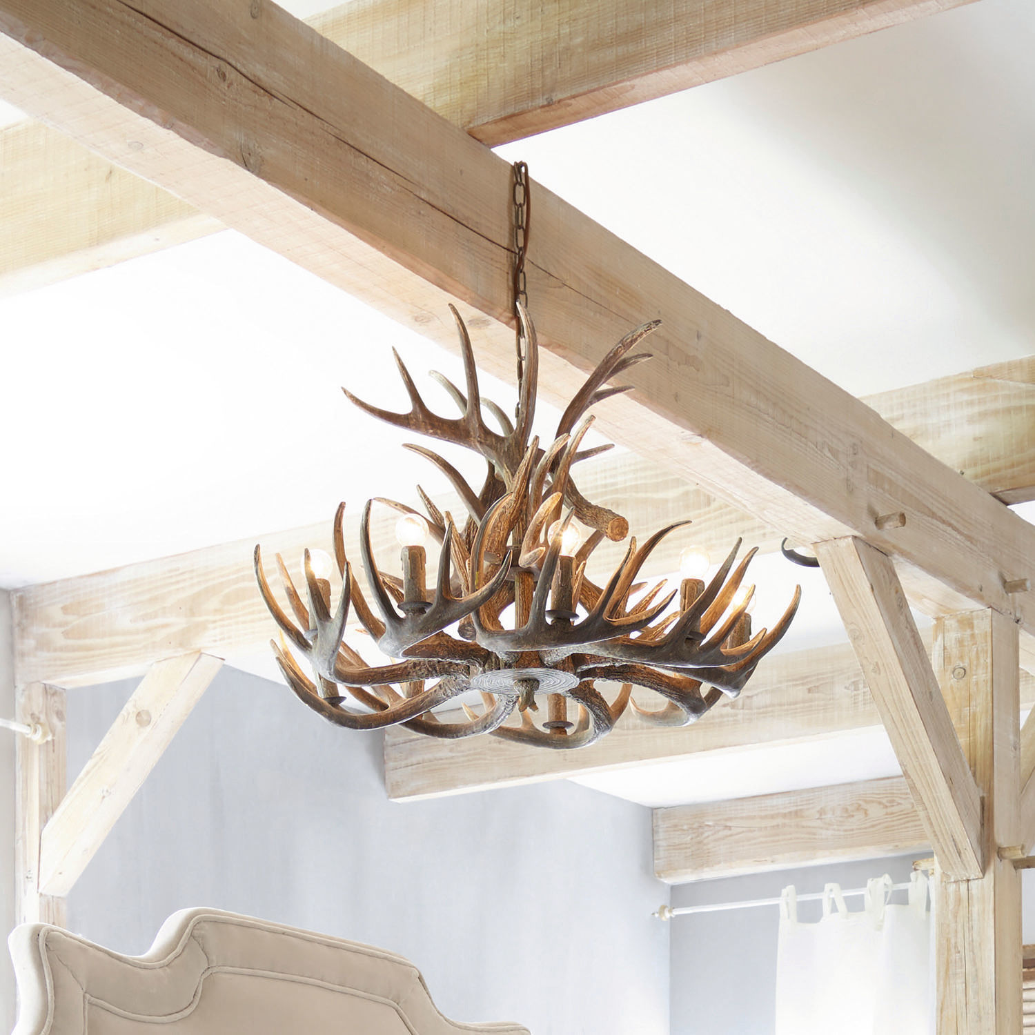 Lustre Ardin Lustre rustique en imitation bois de cerf marron pour salon ou salle à manger