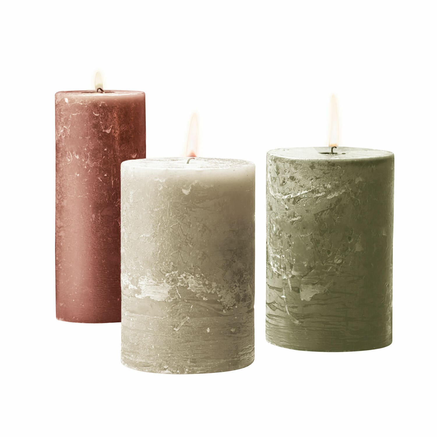 Set van 3 Salis kaarsen in oranje, groen en beige van natuurlijke was voor sfeervolle verlichting