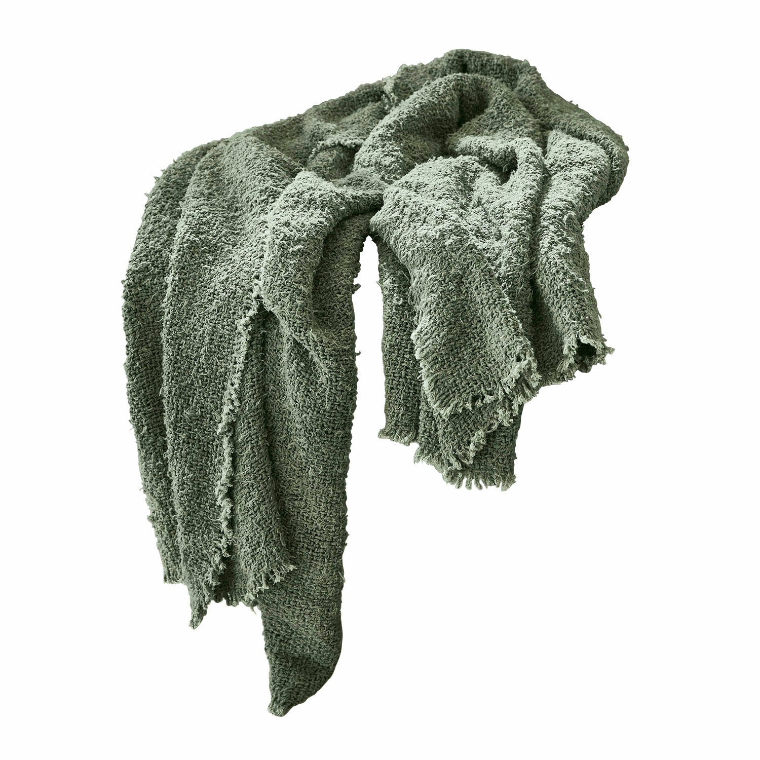 Plaid Juliana Écharpe douce vert olive en coton à maille lâche, parfaite pour les journées fraîches et un style décontracté