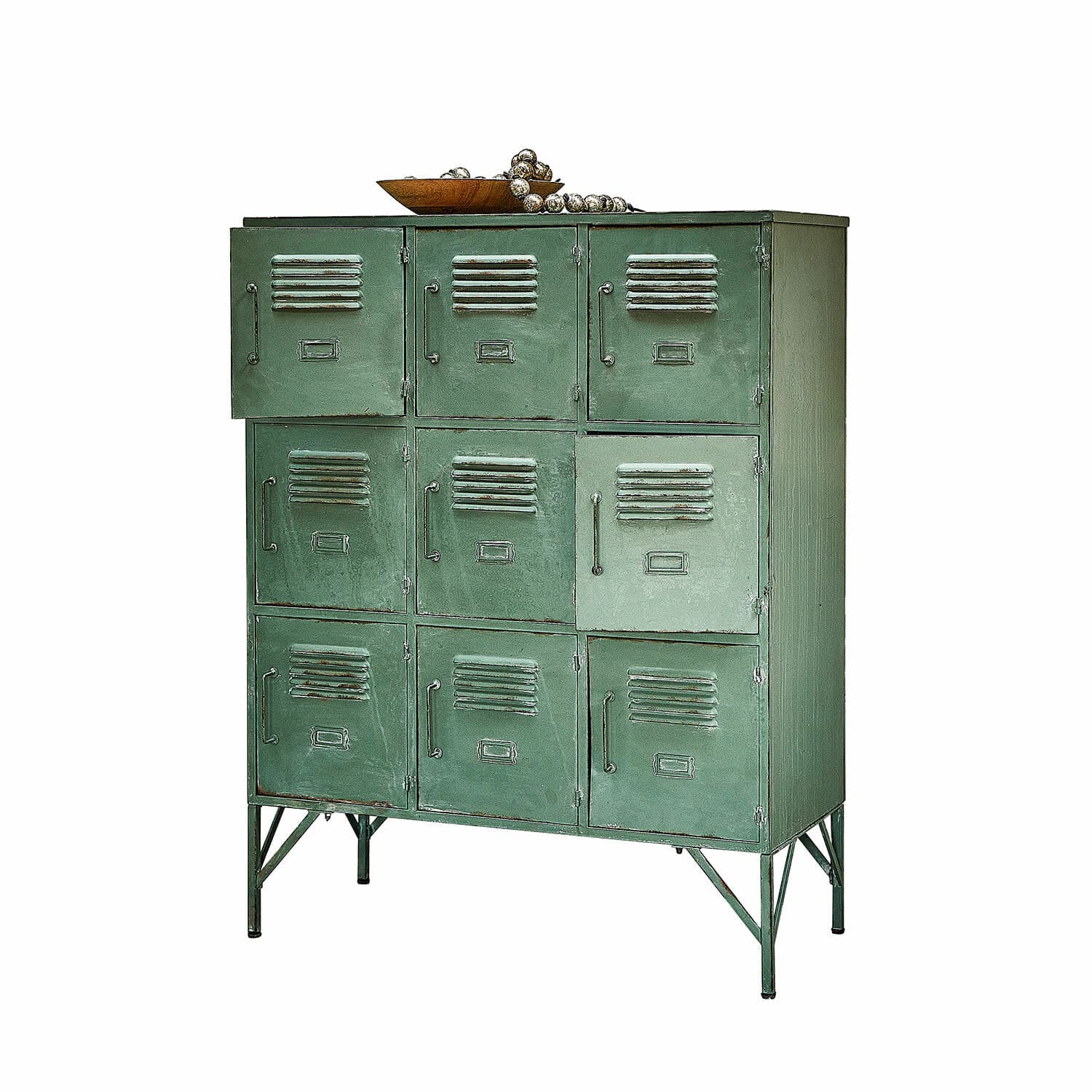 Kastje Urillac Groene metalen kast in vintage stijl met negen deuren voor praktische opbergruimte