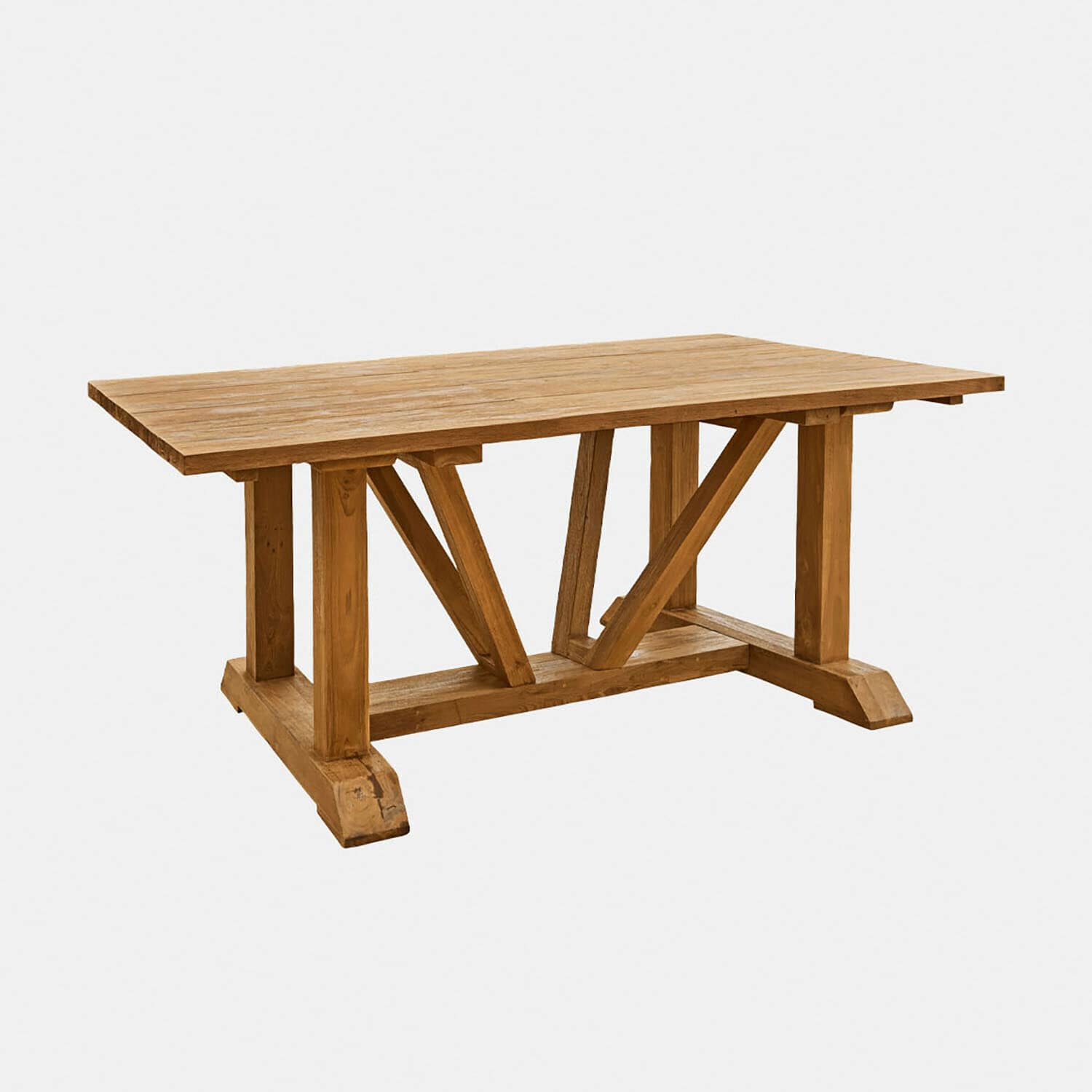 Table en bois naturel avec plateau rectangulaire et structure robuste pour salle à manger