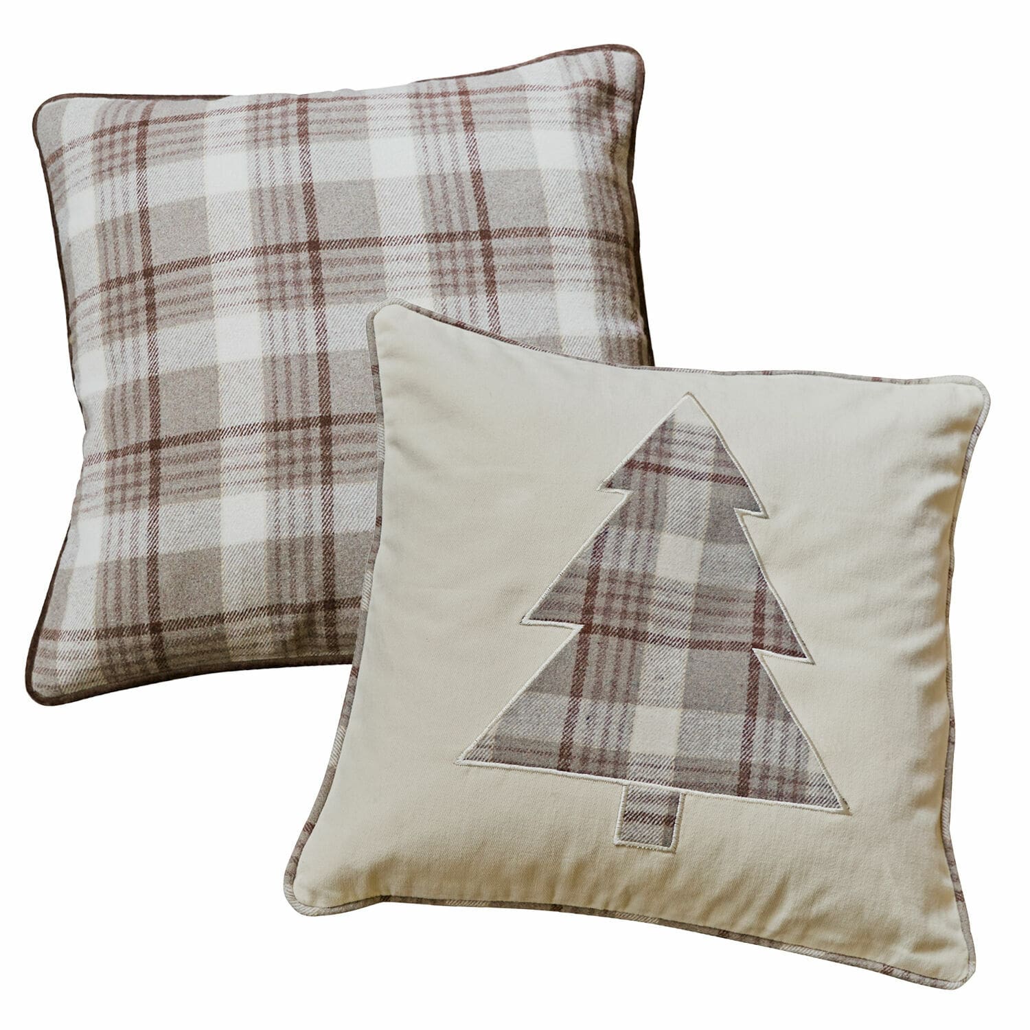 Kussenhoes set van 2 Ersac Set van twee decoratieve katoenen kussens in beige-bruin ruitpatroon met kerstboommotief