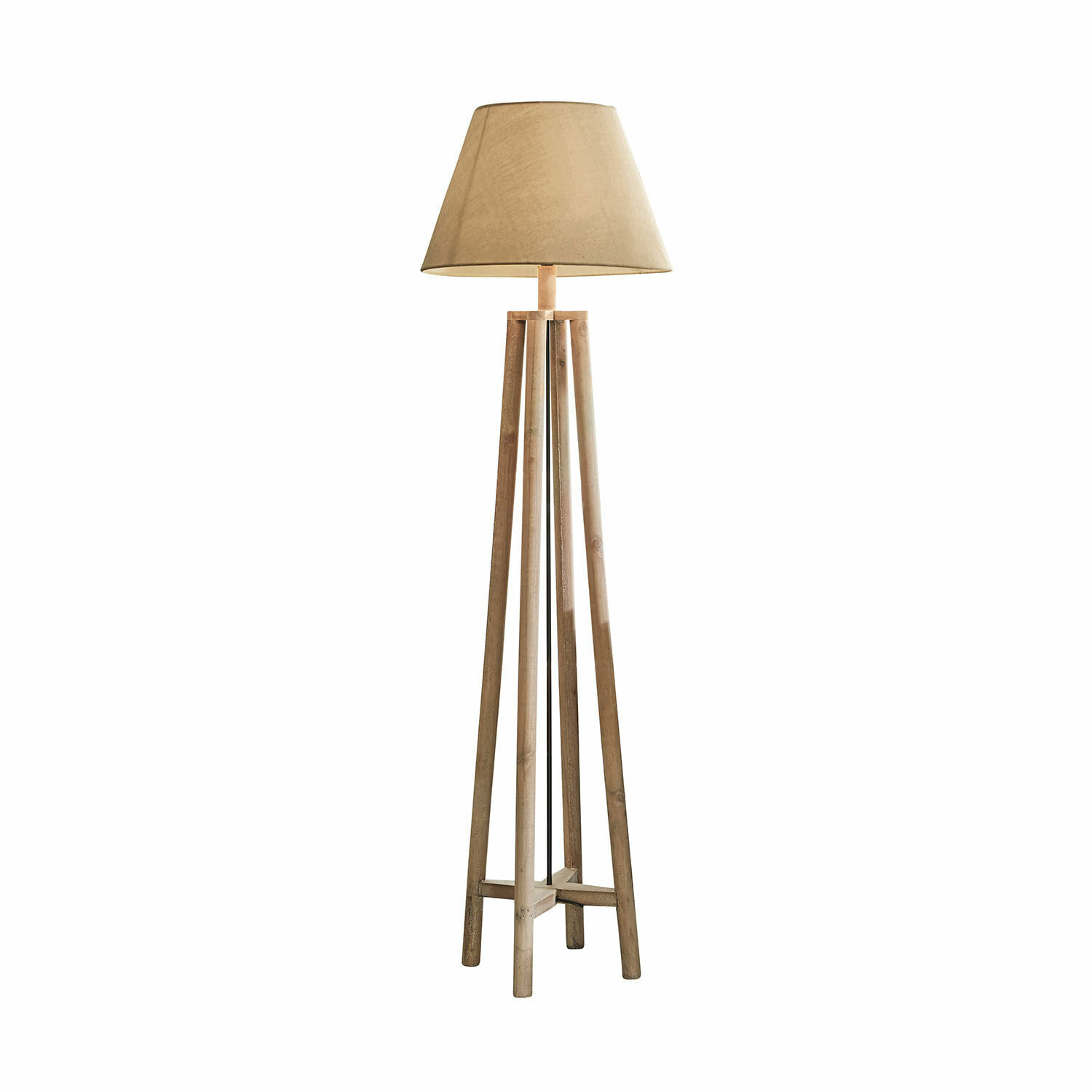 Lampadaire Edgewood Lampadaire en bois naturel avec abat-jour beige, éclairage d'ambiance pour salon moderne