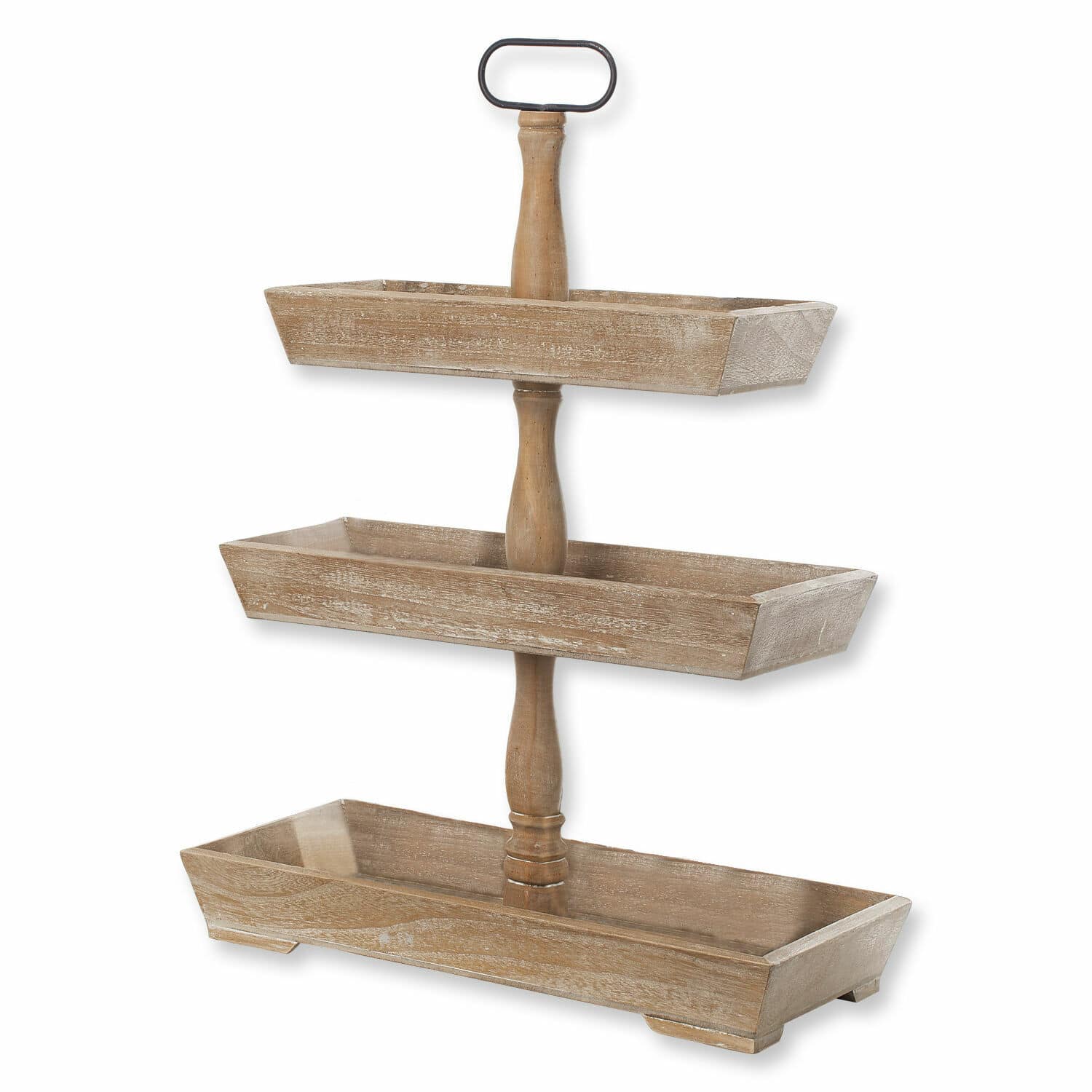 Étagère Editha en bois brun à trois niveaux pour rangement et décoration pratique
