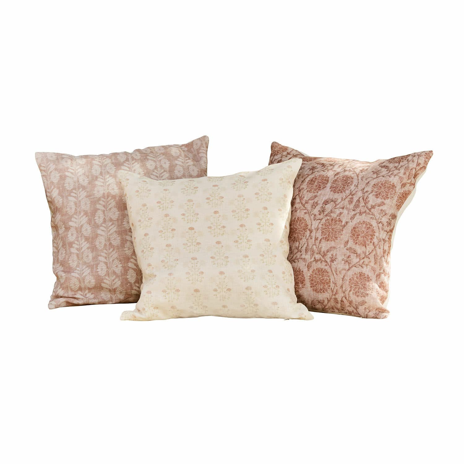 Kussenhoes set van 3 Tarouja Set van drie decoratieve katoenen kussens in beige en bruin met bloemenpatroon voor woonkamer