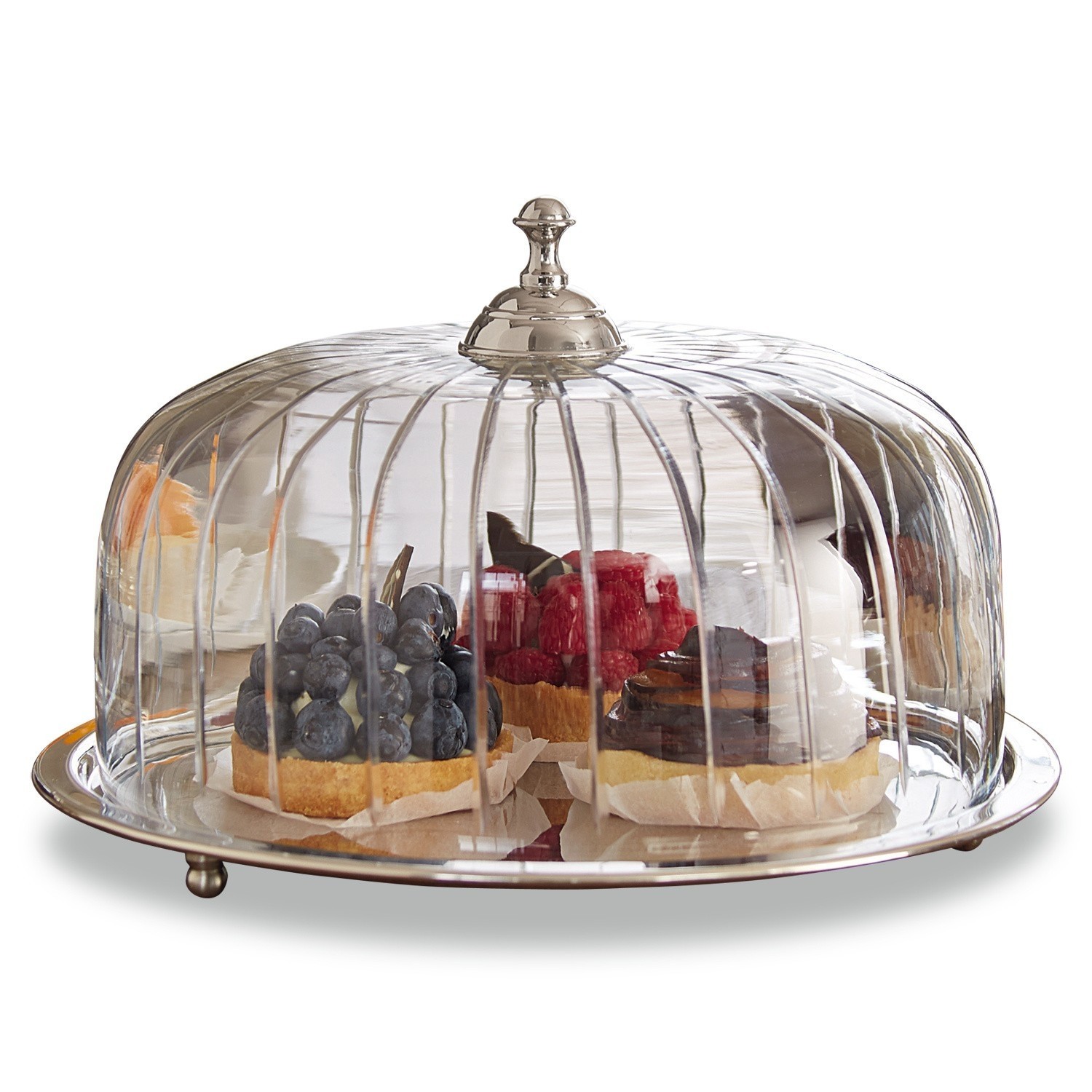 Cloche à gâteau Allaire Cloche en verre transparent avec base et poignée en métal, parfaite pour présenter des desserts