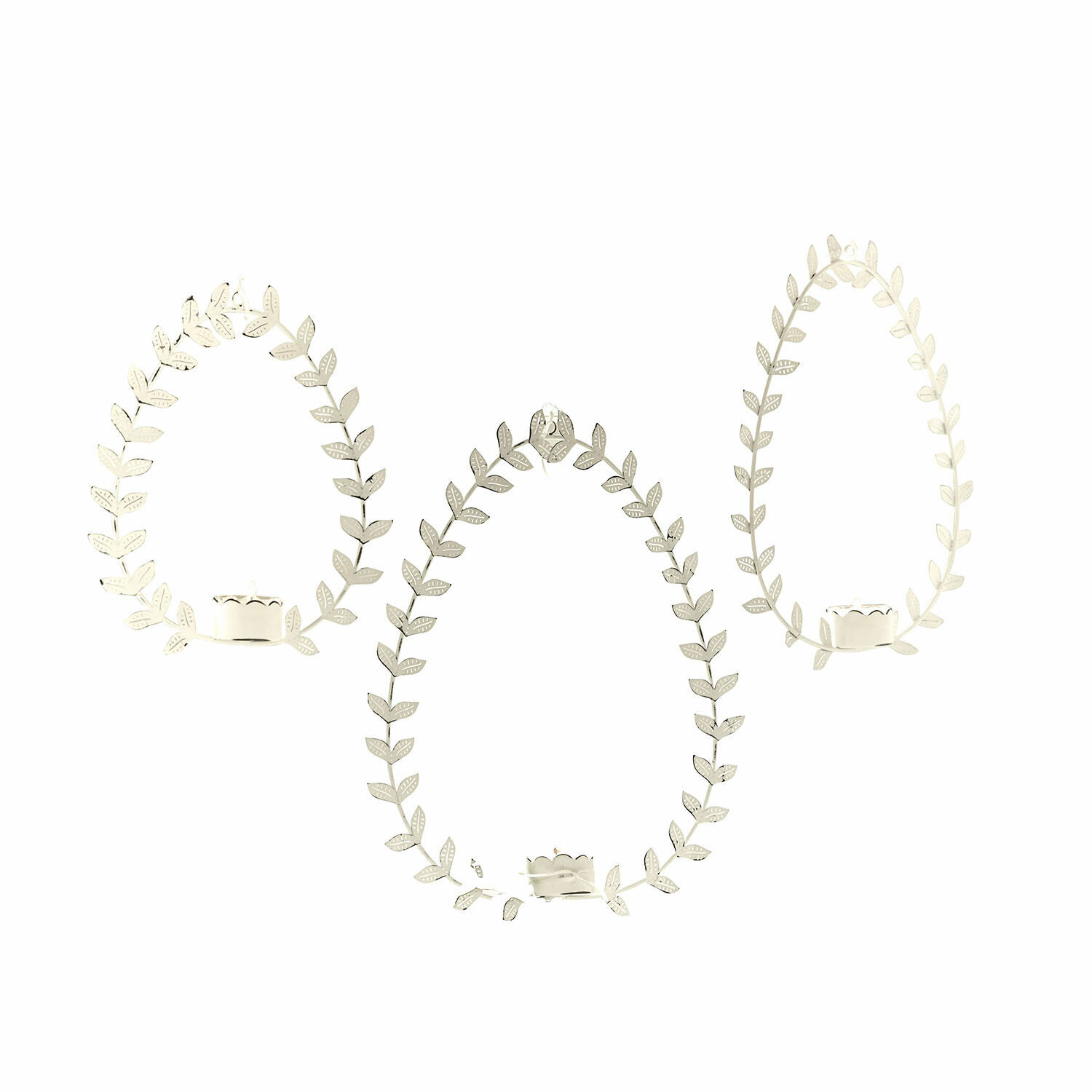 Hangwindlicht set van 3 Guelph Set van drie witte metalen kaarsenhouders in ei-vorm met bladmotief voor decoratie