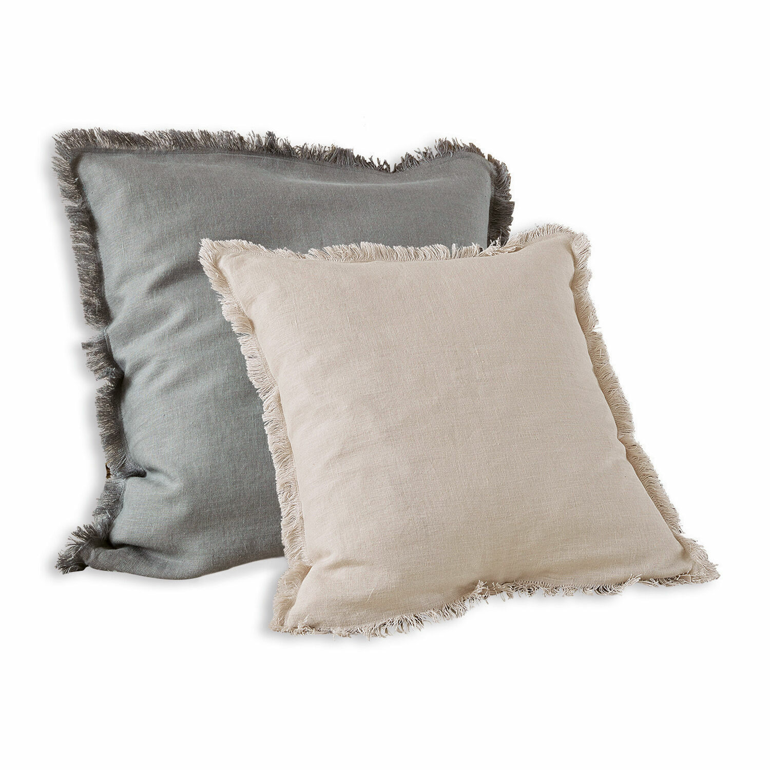 Kussenhoes set van 2 Quebo Set van twee decoratieve linnen kussens met franjes in beige en grijs voor woonkamer
