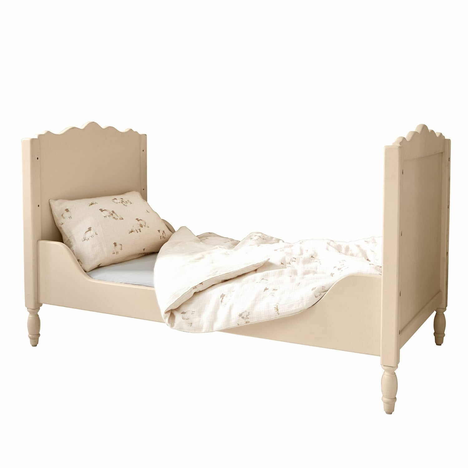 Lit bébé Arlithia Lit enfant en bois beige avec tête de lit décorative et literie à motif animal, mobilier enfant