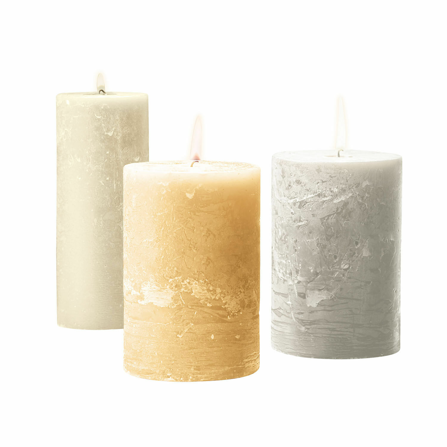 Kaars set van 3 Salis Drie decoratieve kaarsen van was in beige, grijs en crème met vintage textuur