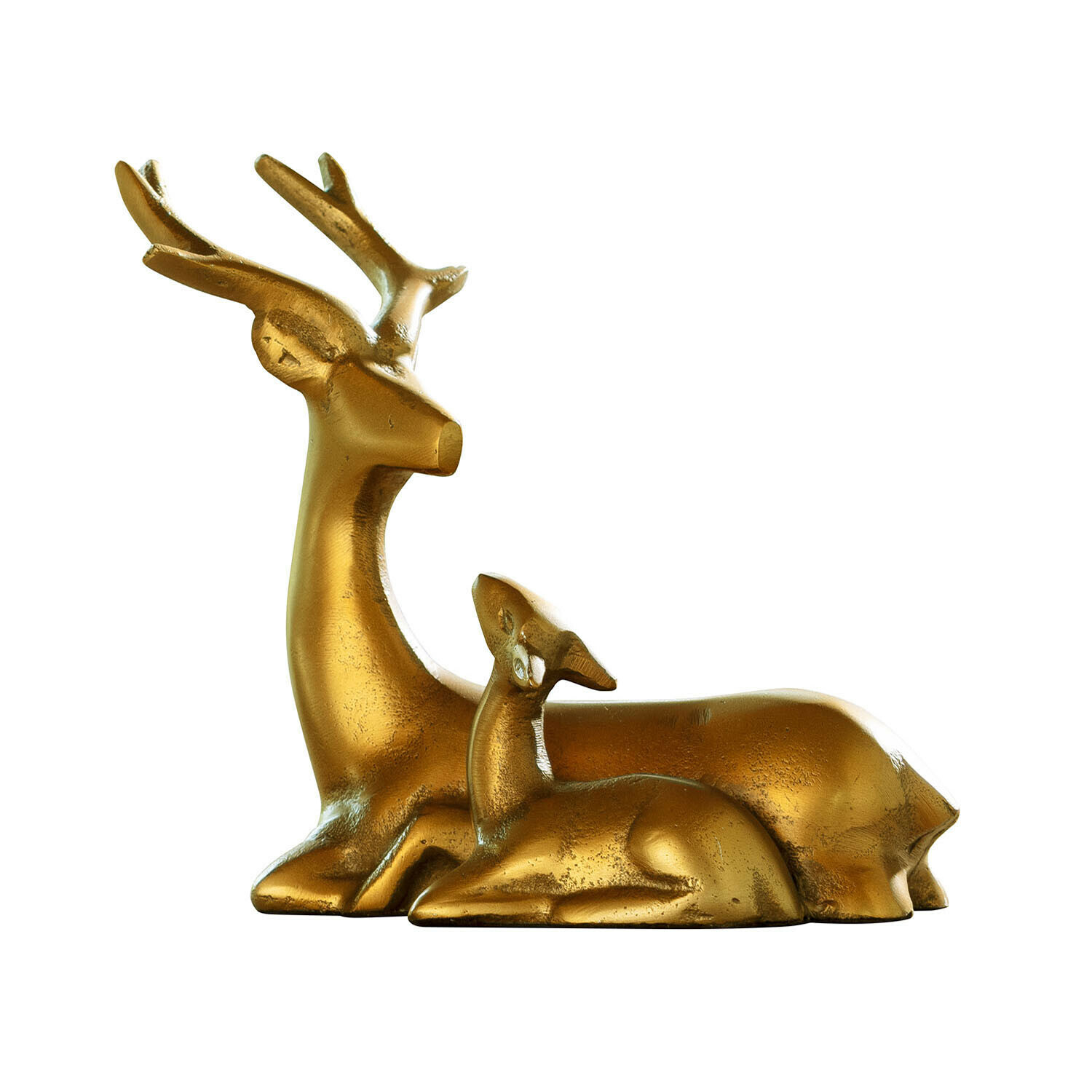 Ree met kalf Tiralee Gouden metalen decoratie met liggende herten, elegante woon- en kerstdecoratieaccessoire