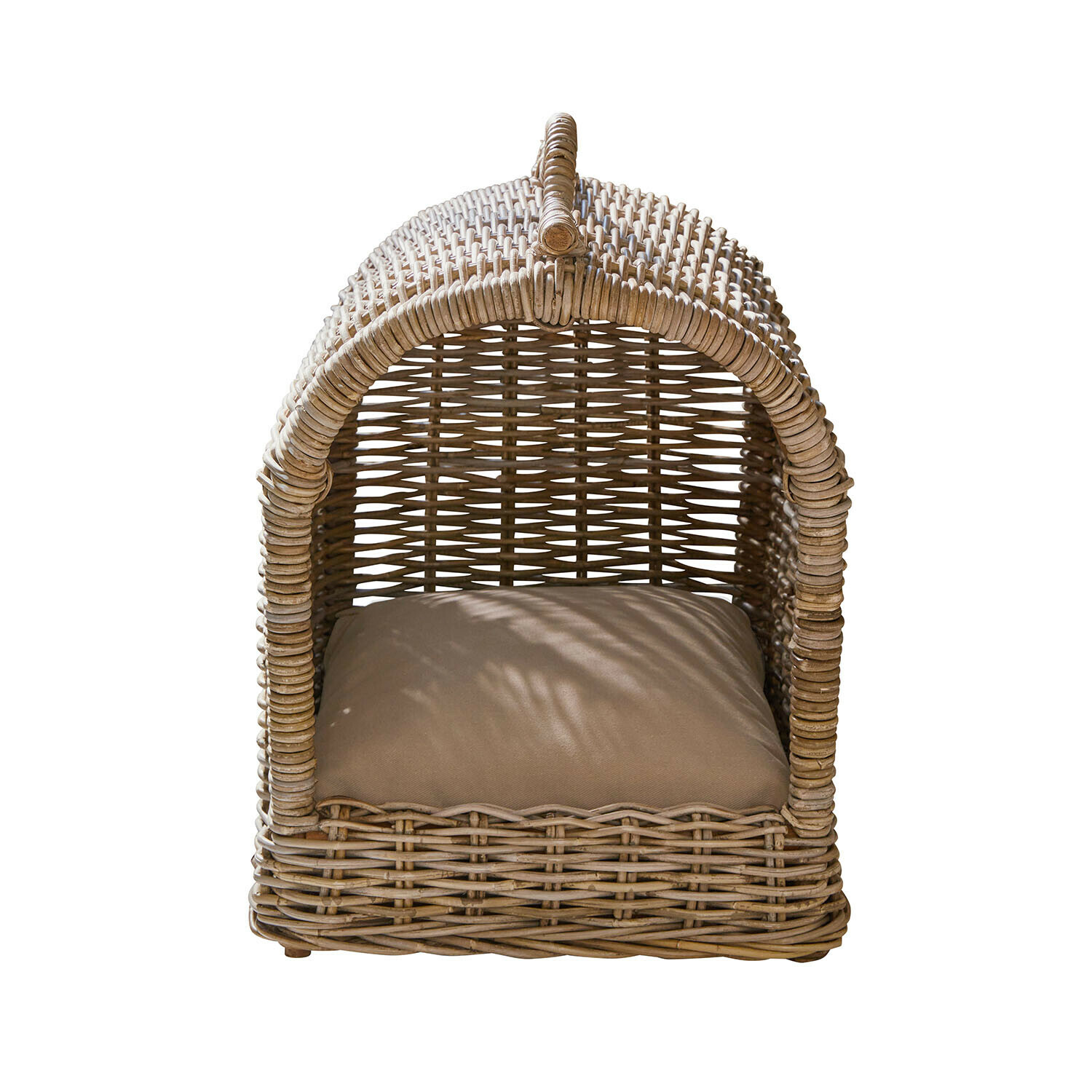Mand voor huisdieren Cielina Dierenhuis van natuurlijk riet met beige kussen, comfortabele ligplaats voor huisdieren