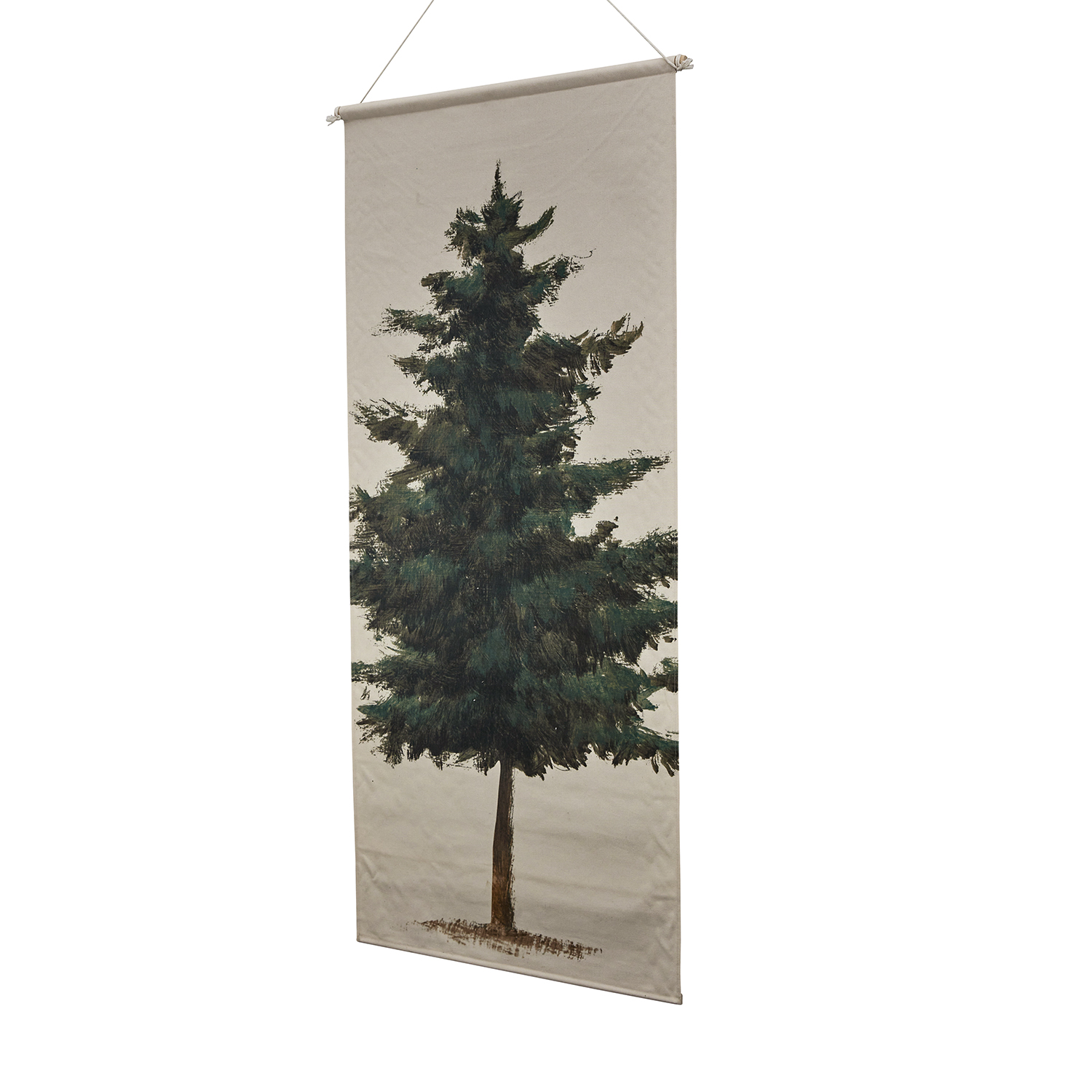 Hangend canvasdoek met groene dennenboom op beige achtergrond voor woondecoratie