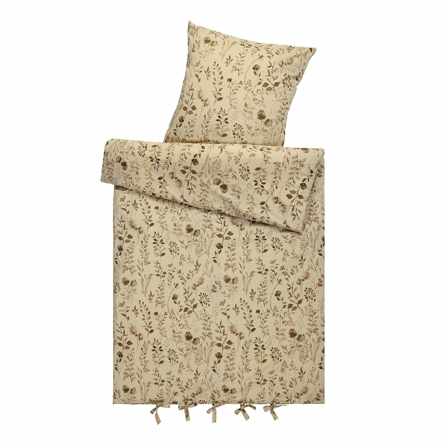Parure de lit Maraviglio Parure de lit beige en coton avec motif floral délicat et liens noués en bas, linge de lit naturel