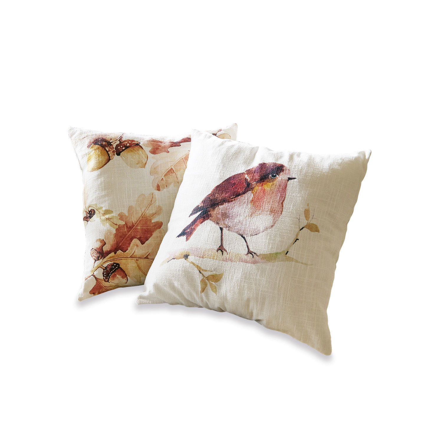 Kussenhoes set van 2 Lovece Set van twee decoratieve katoenen kussens in crème met vogel- en bladmotief voor woonkamer