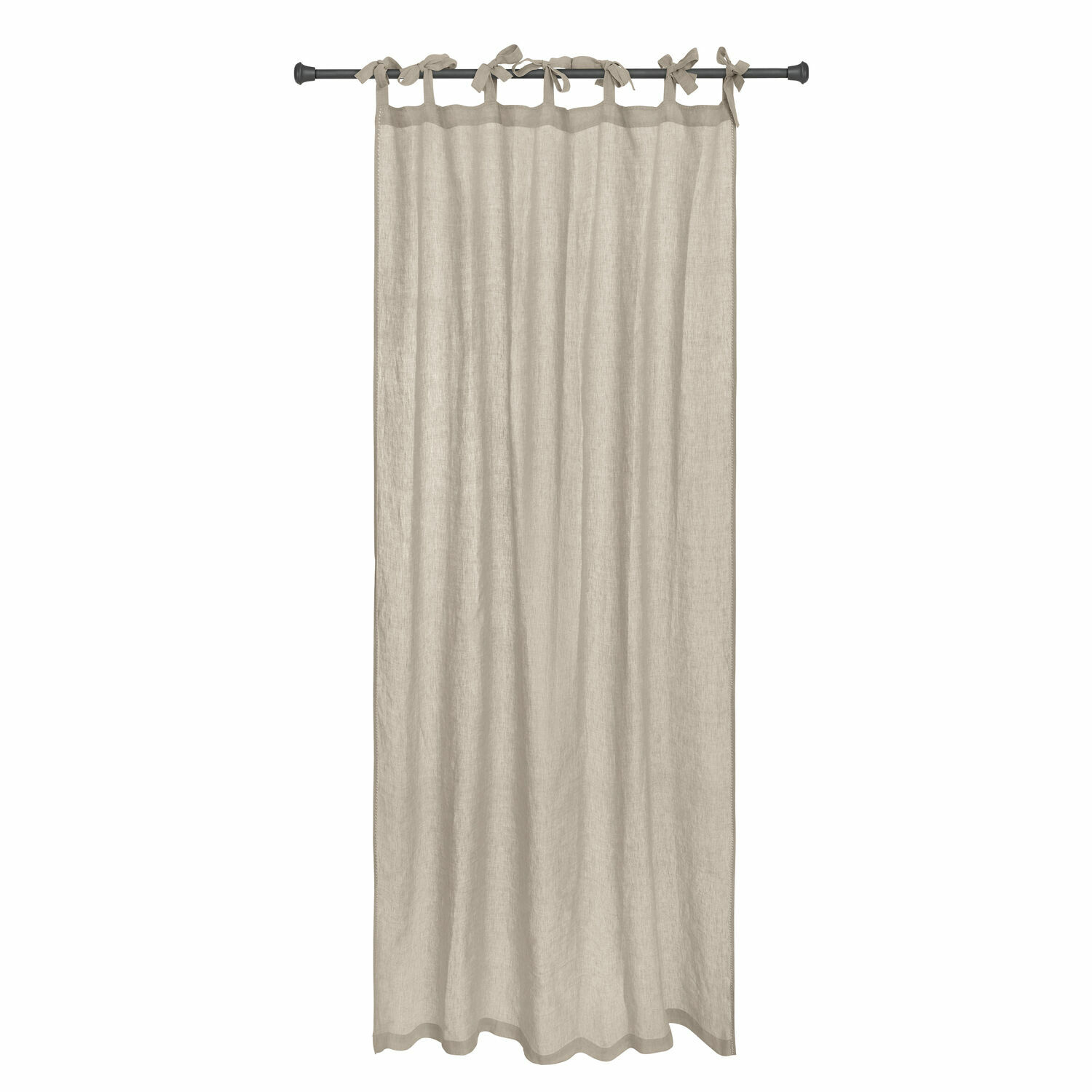 Voilage Monthelie Rideau beige en lin avec liens noués sur tringle noire, décoration de fenêtre élégante et naturelle