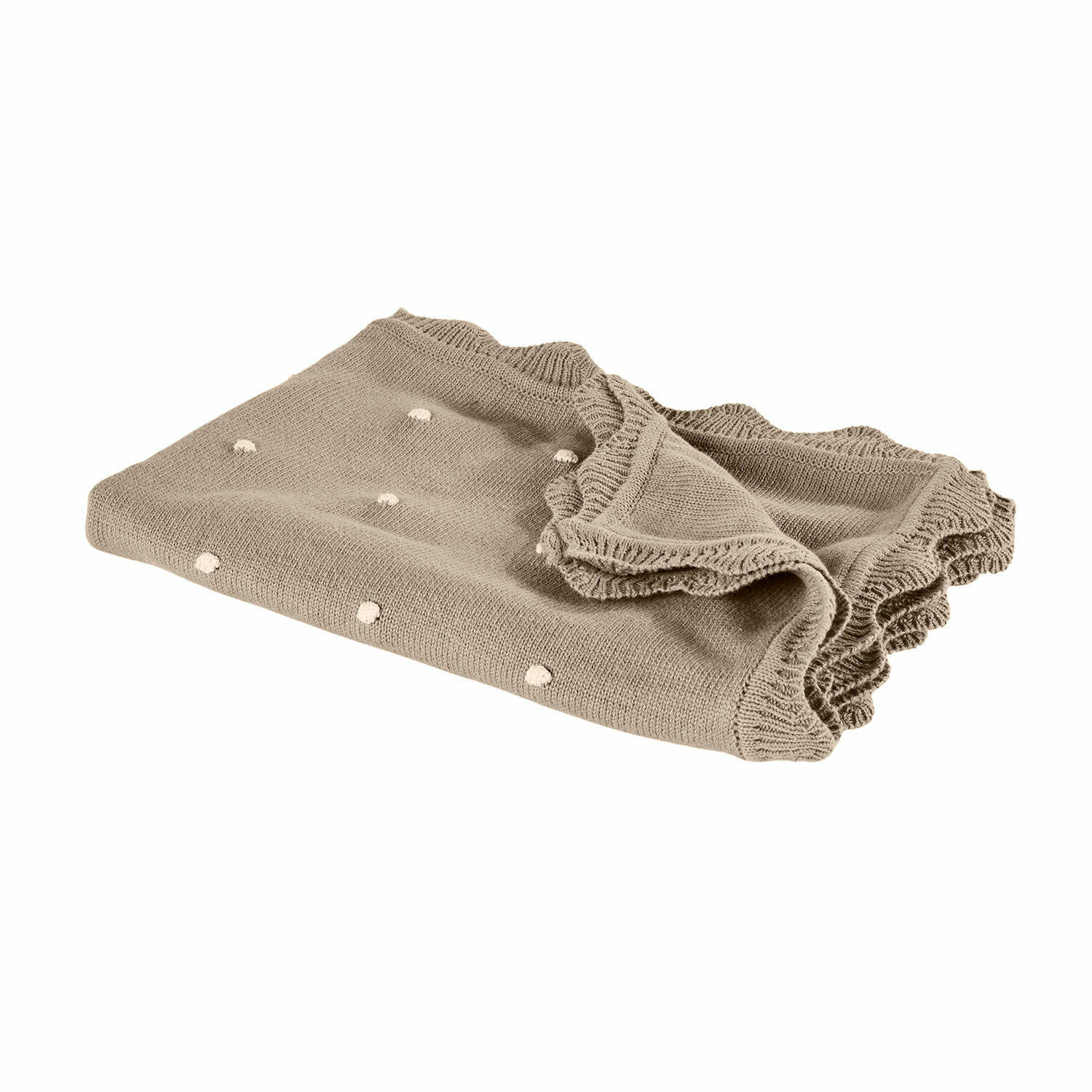 bruin Bruine Saphie plaid van zacht materiaal met decoratieve pompons en gerimpelde rand, perfect voor woonkamer