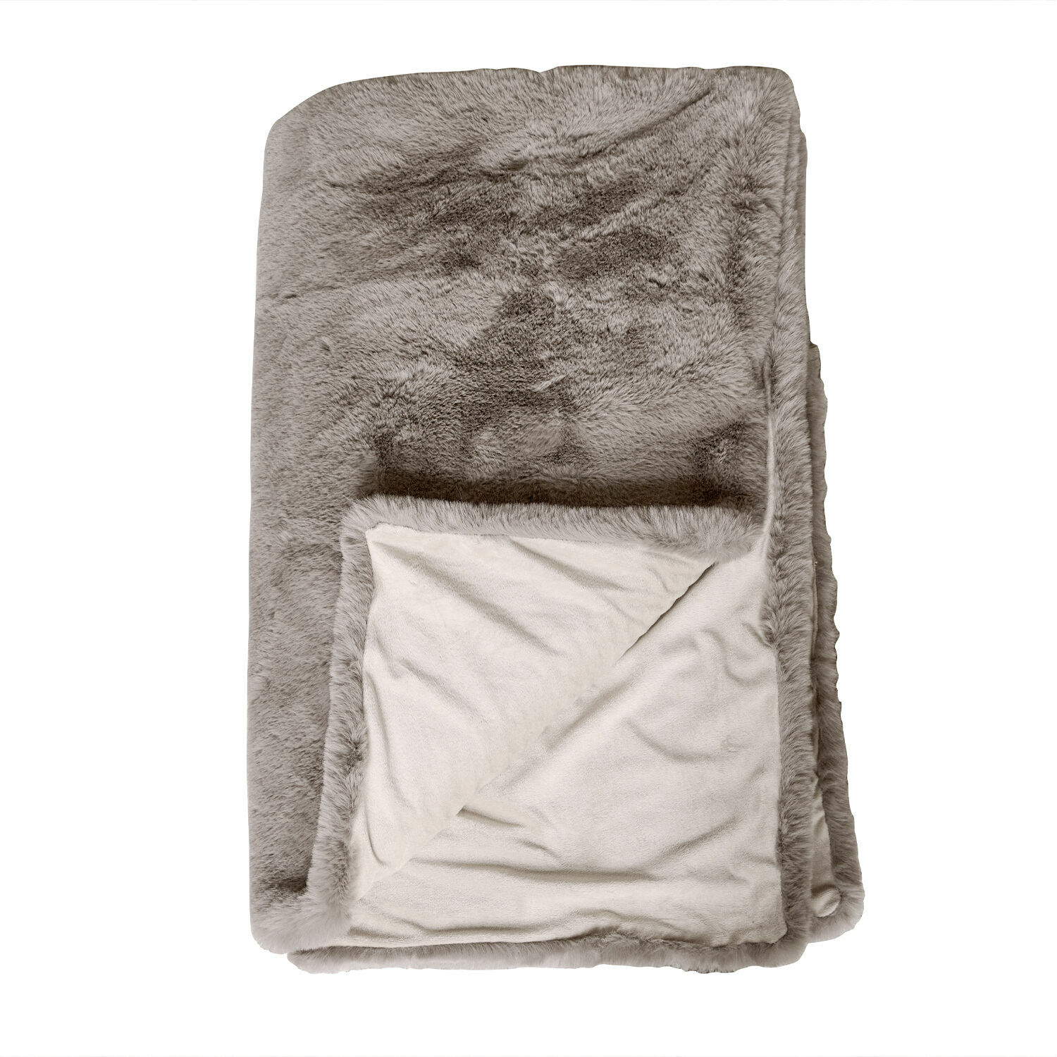 Plaid Brisvento Plaid doux en fausse fourrure grise et polaire crème, parfait pour salon et chambre à coucher