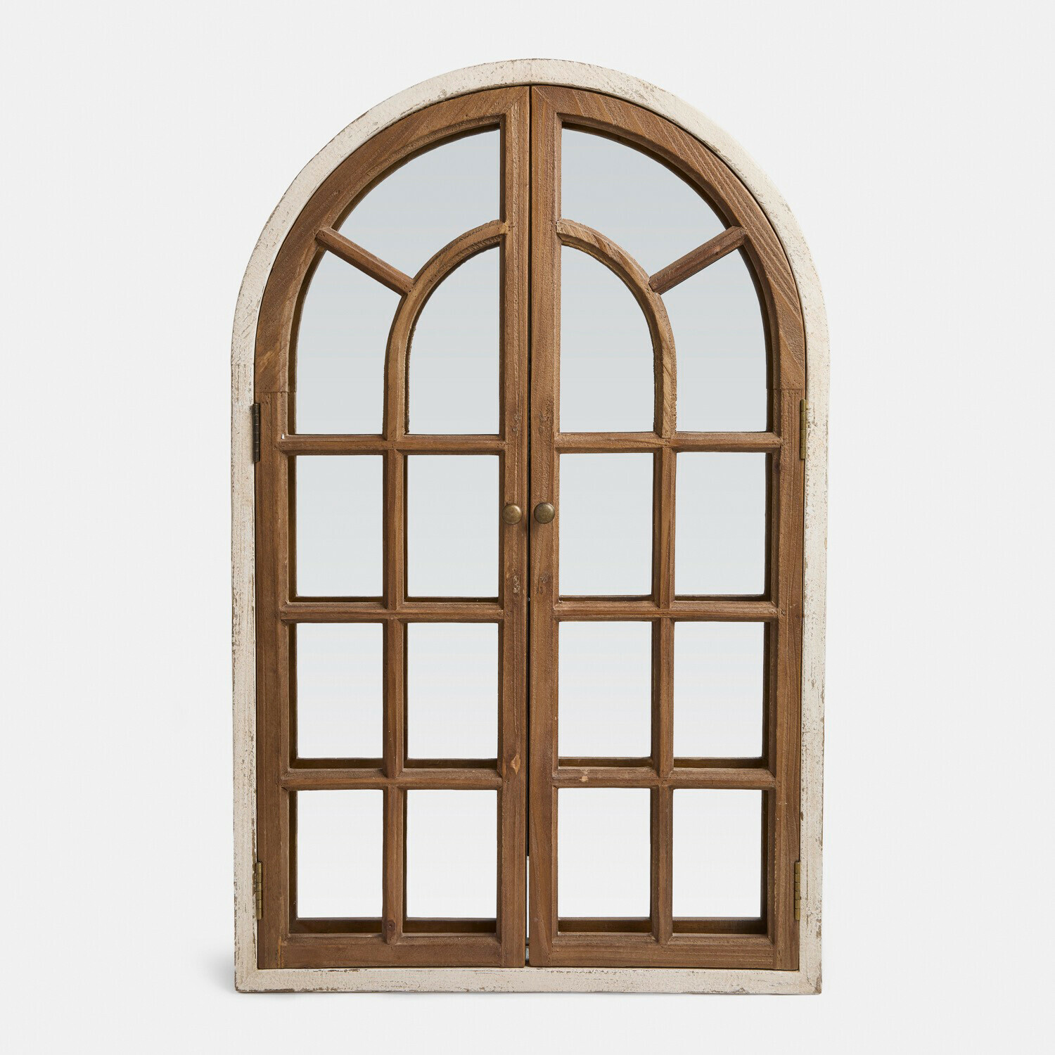 Fenêtre décorative avec miroir Montévine Fenêtre en bois avec panneau supérieur arrondi et cadre blanc, style rustique, vitrage décoratif
