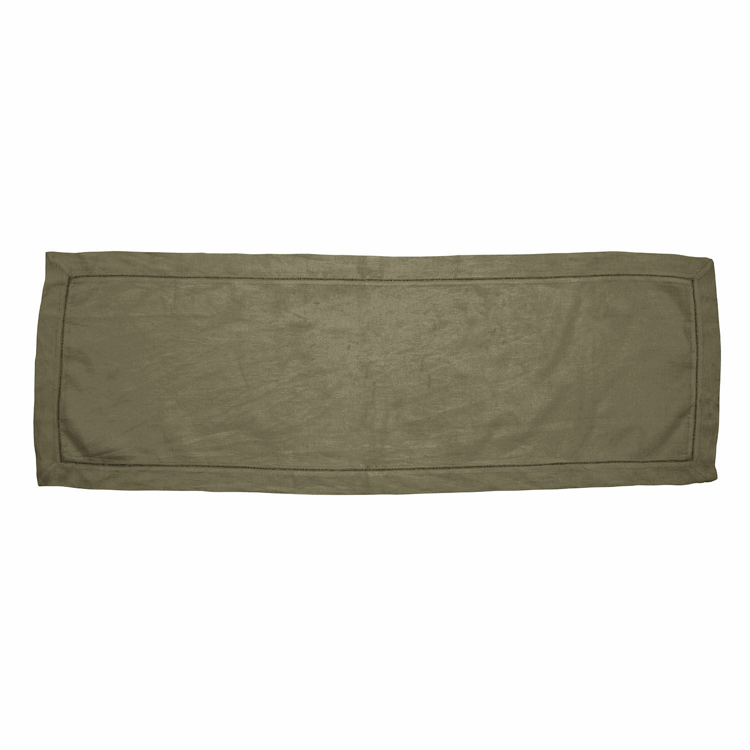 Olijfgroene tafelloper van linnenstof, eenvoudig ontwerp voor interieurdecoratie