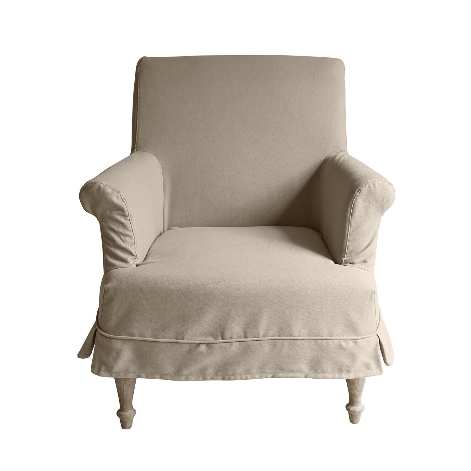 Fauteuil Everleighs taupe en tissu coton, siège confortable pour salon moderne